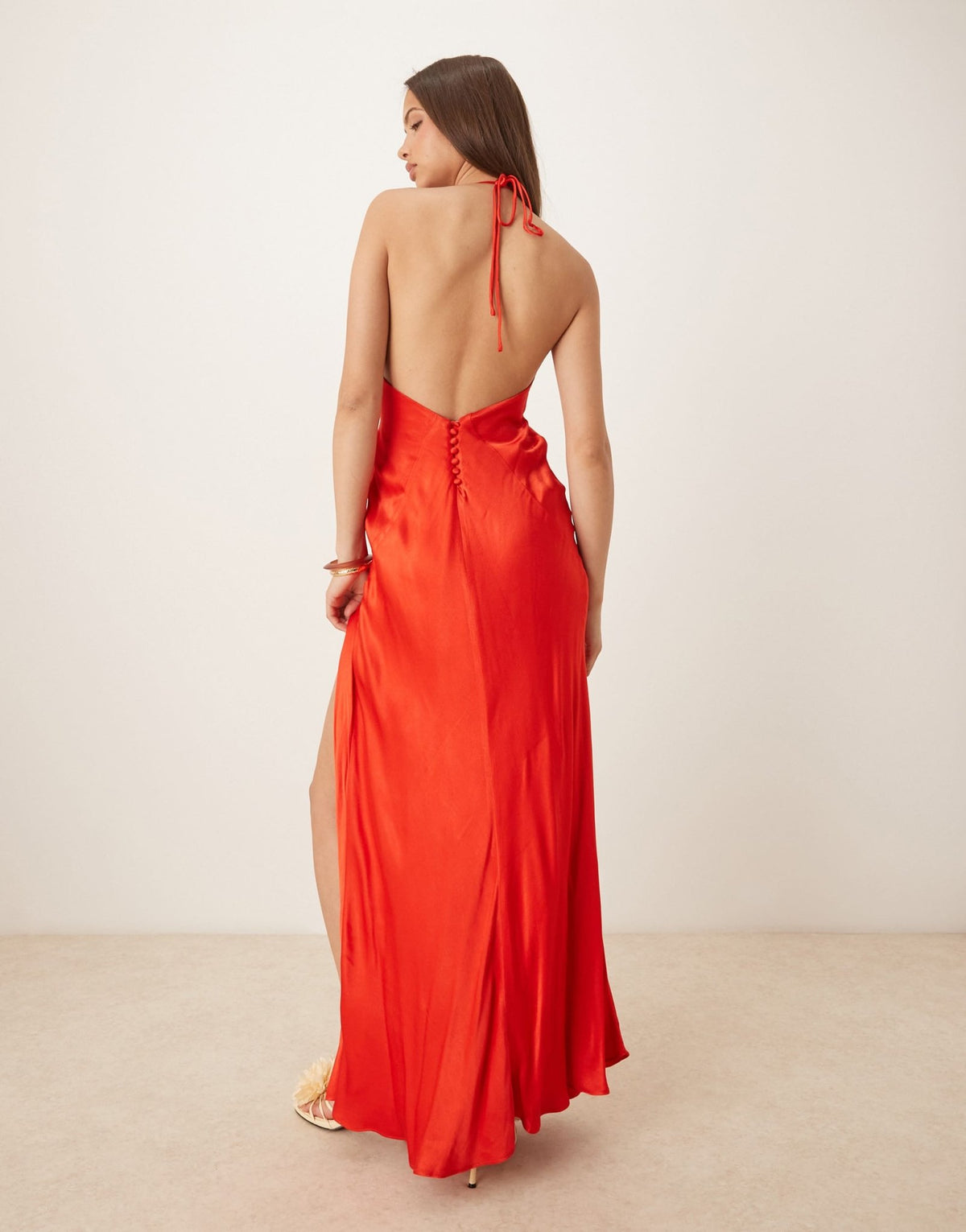 Bardot halter neck satin maxi dress in red - ASOS Sample Sale