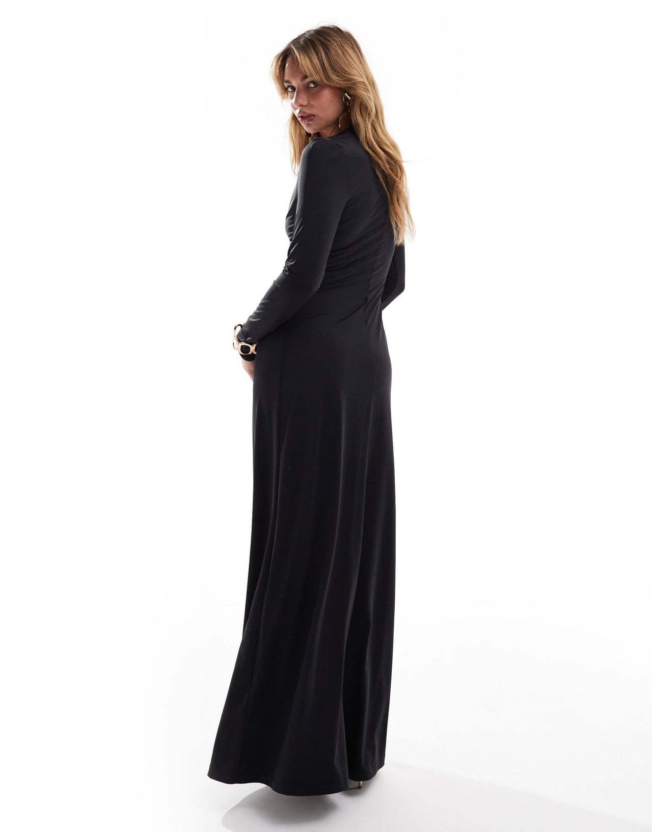 Bardot long sleeve maxi dress In black - ASOS Sample Sale