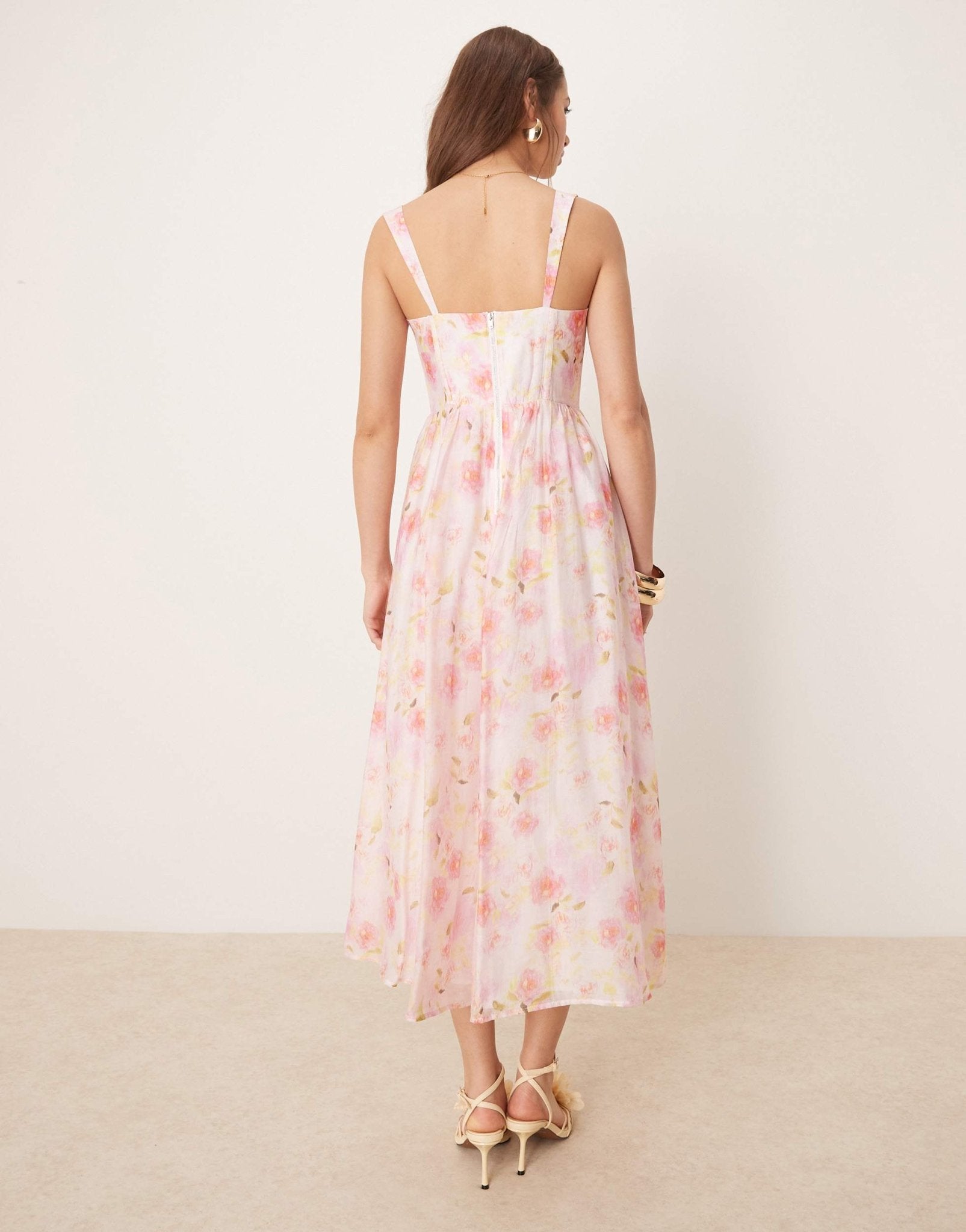Bardot midi dress in pink floral - ASOS Sample Sale
