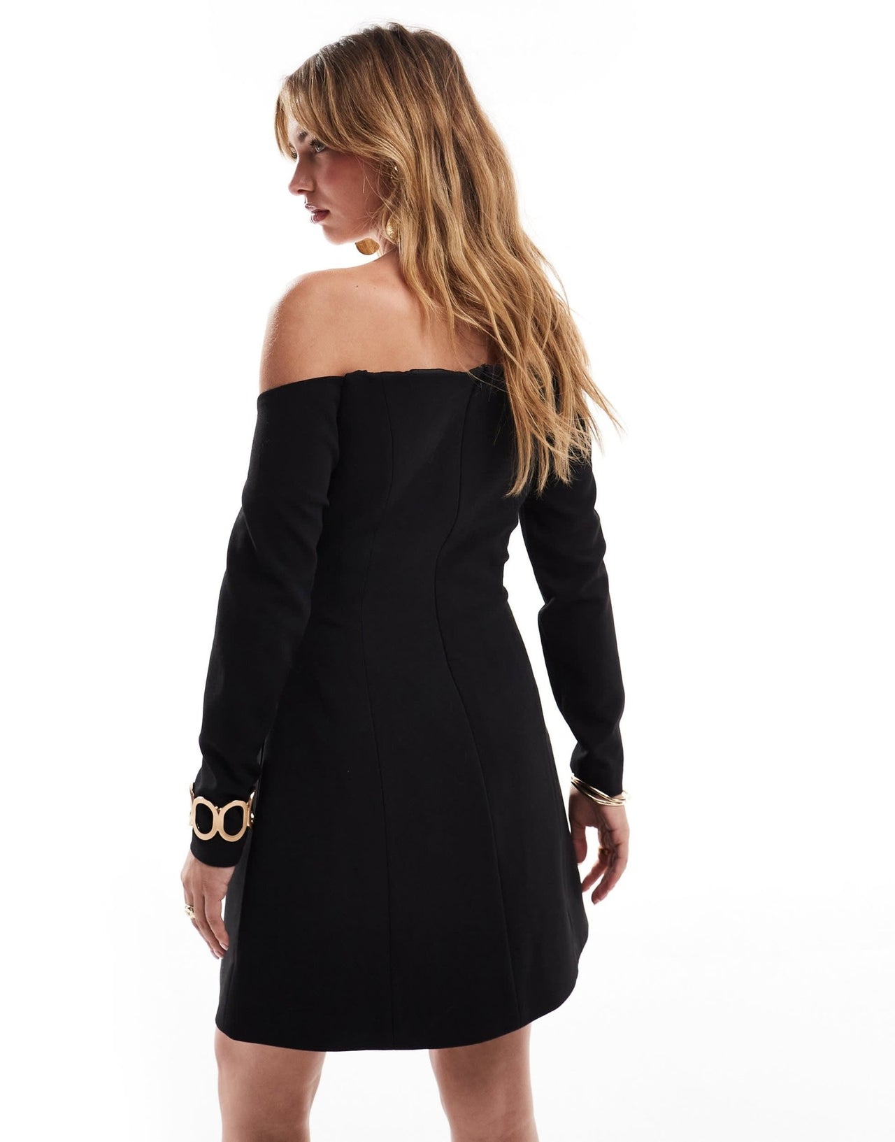 Bardot off the shoulder mini dress in black - ASOS Sample Sale