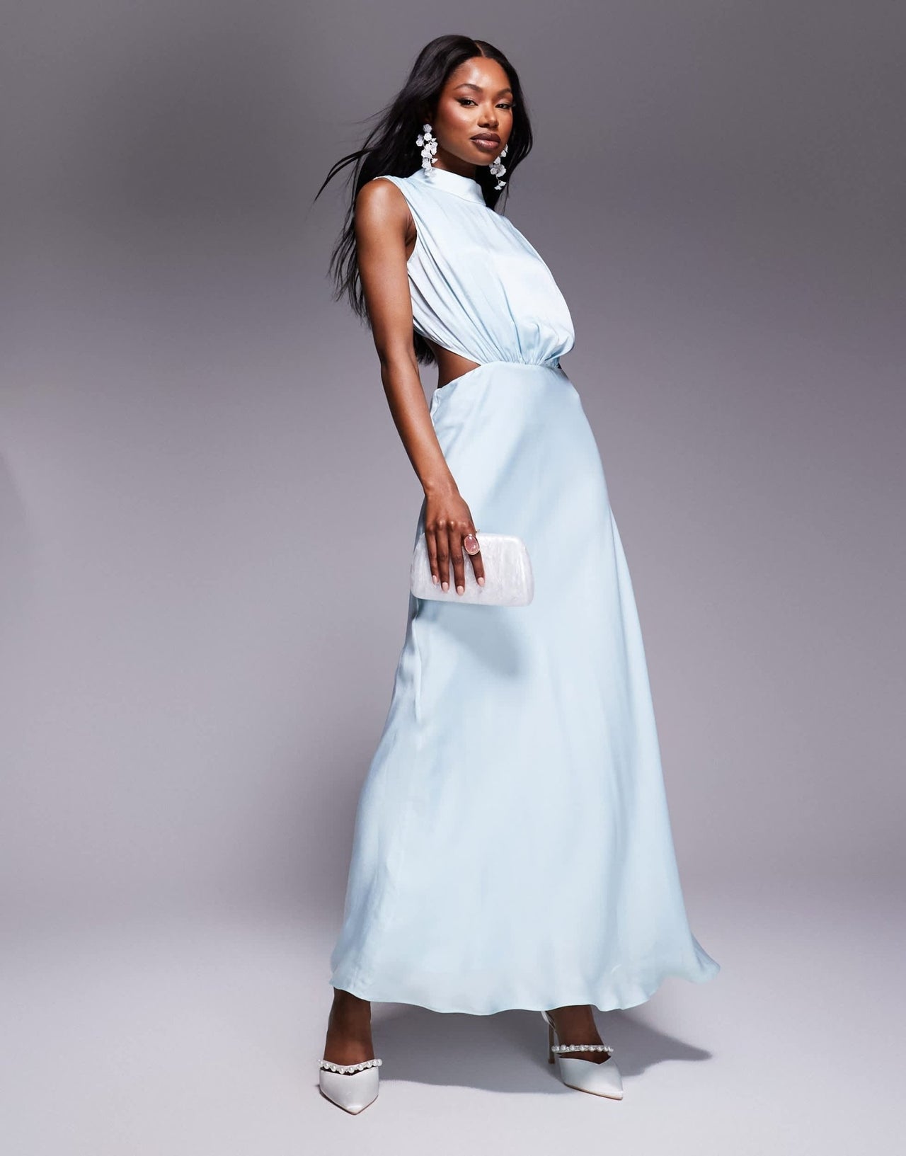 Bardot open back high neck maxi dress in aqua - ASOS Sample Sale