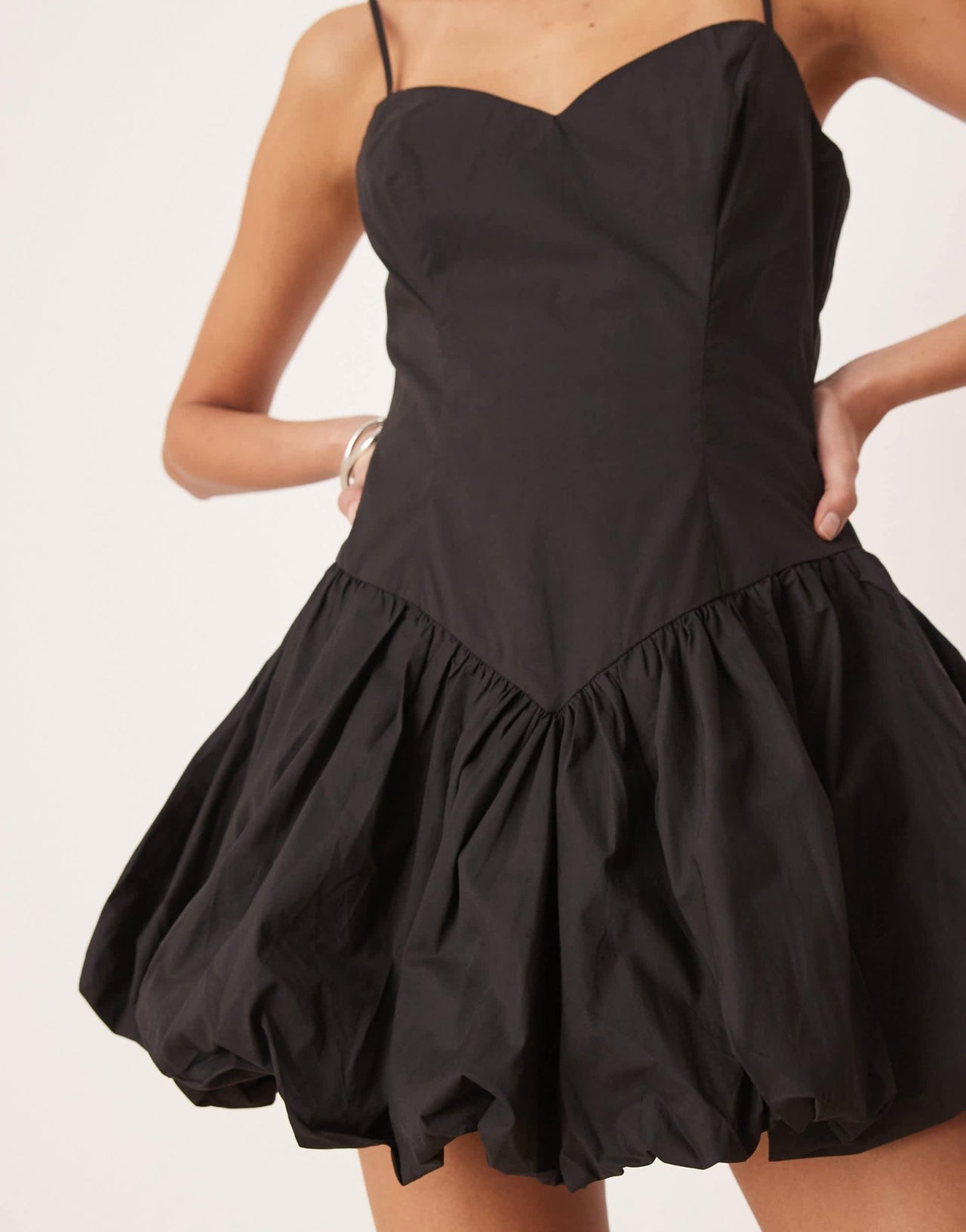 Bardot poplin mini dress in black - ASOS Sample Sale