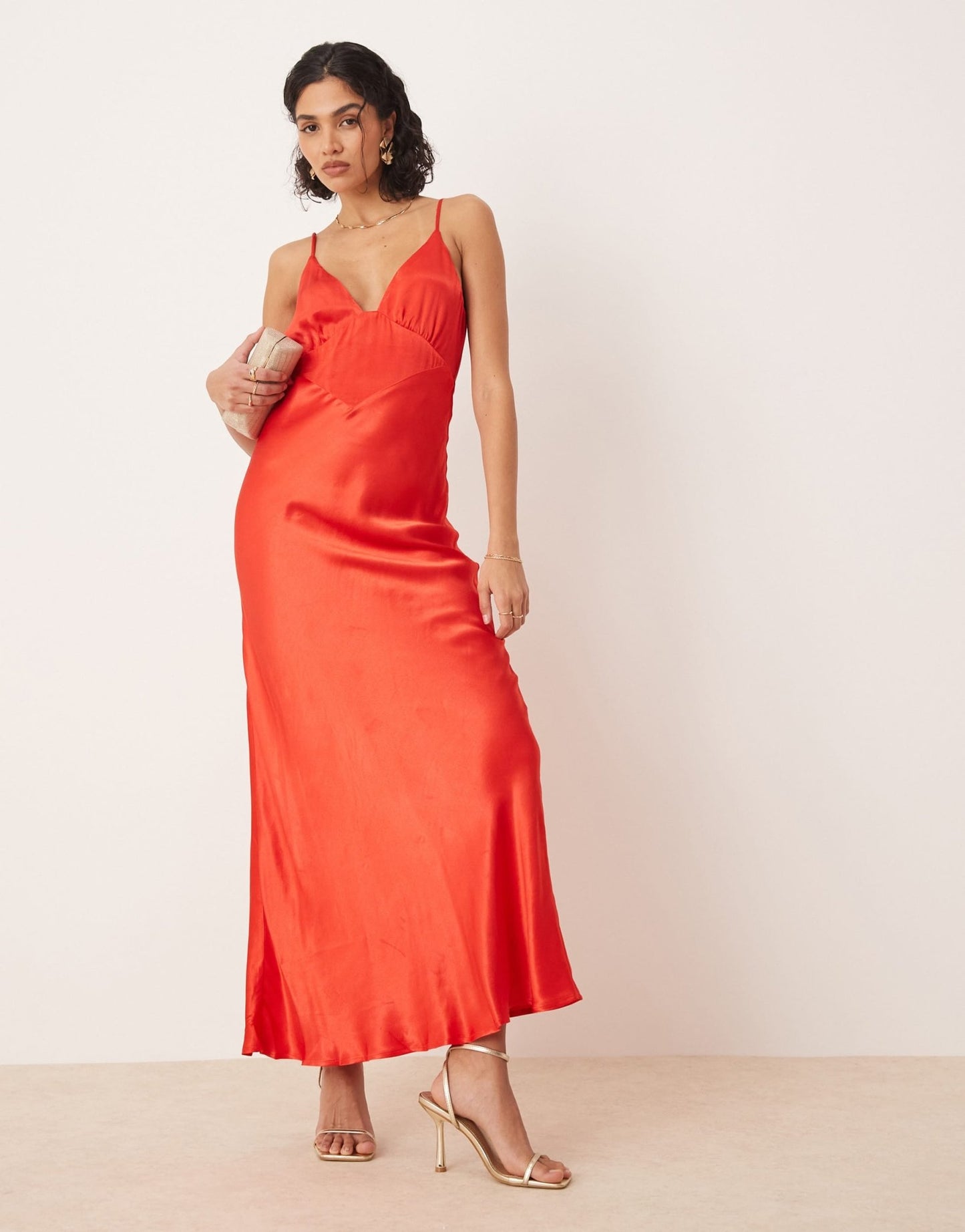 Bardot satin slip maxi dress in fiery red - ASOS Sample Sale