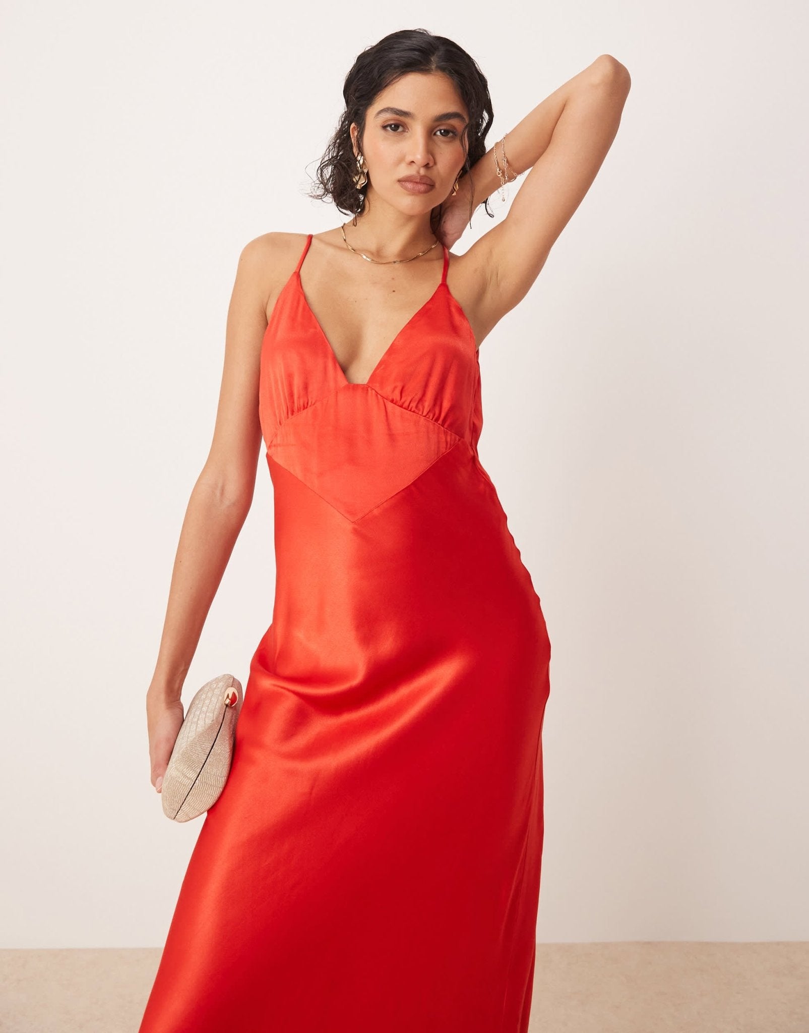 Bardot satin slip maxi dress in fiery red - ASOS Sample Sale