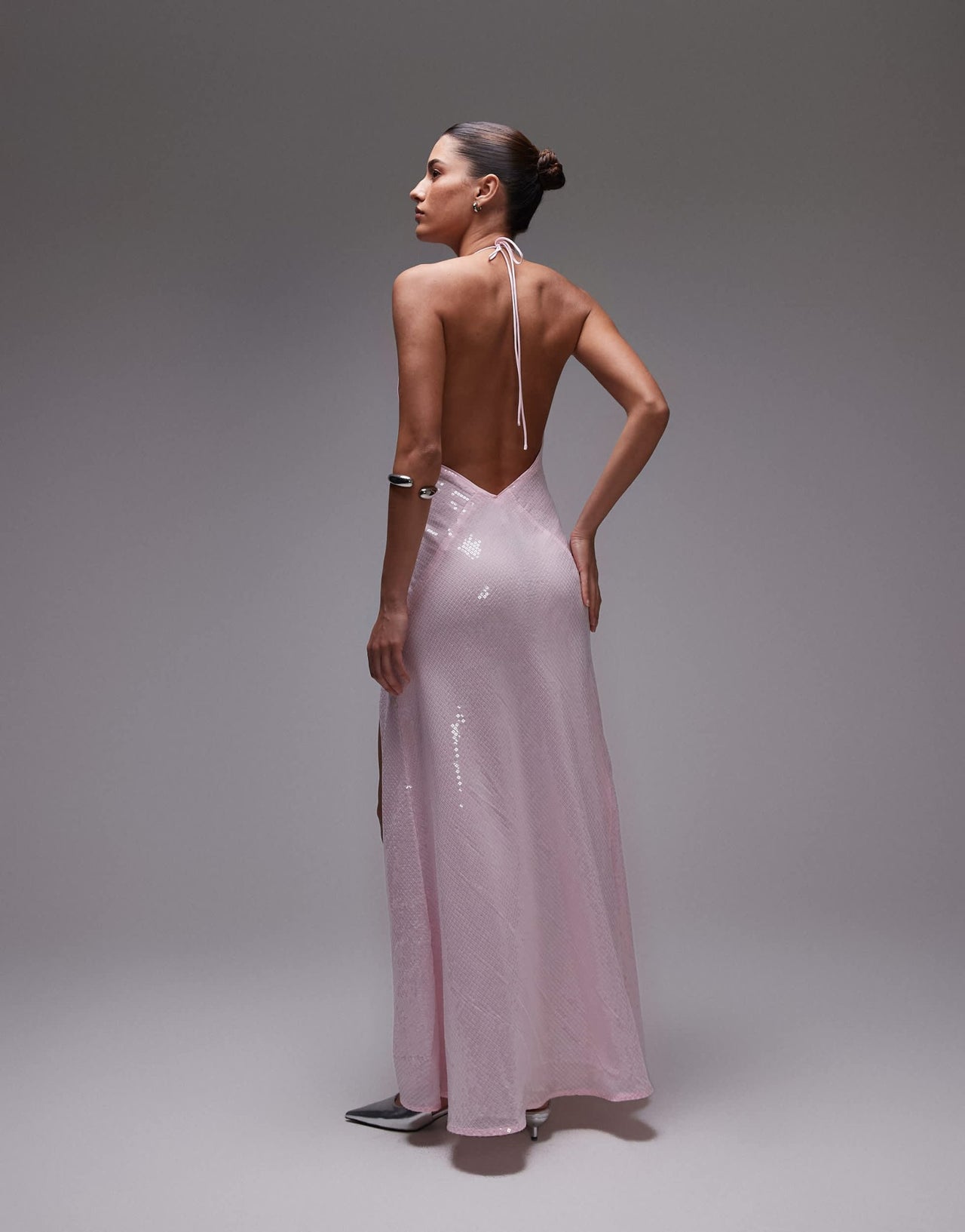 Bardot sequin corsage halter neck maxi dress in pink - ASOS Sample Sale