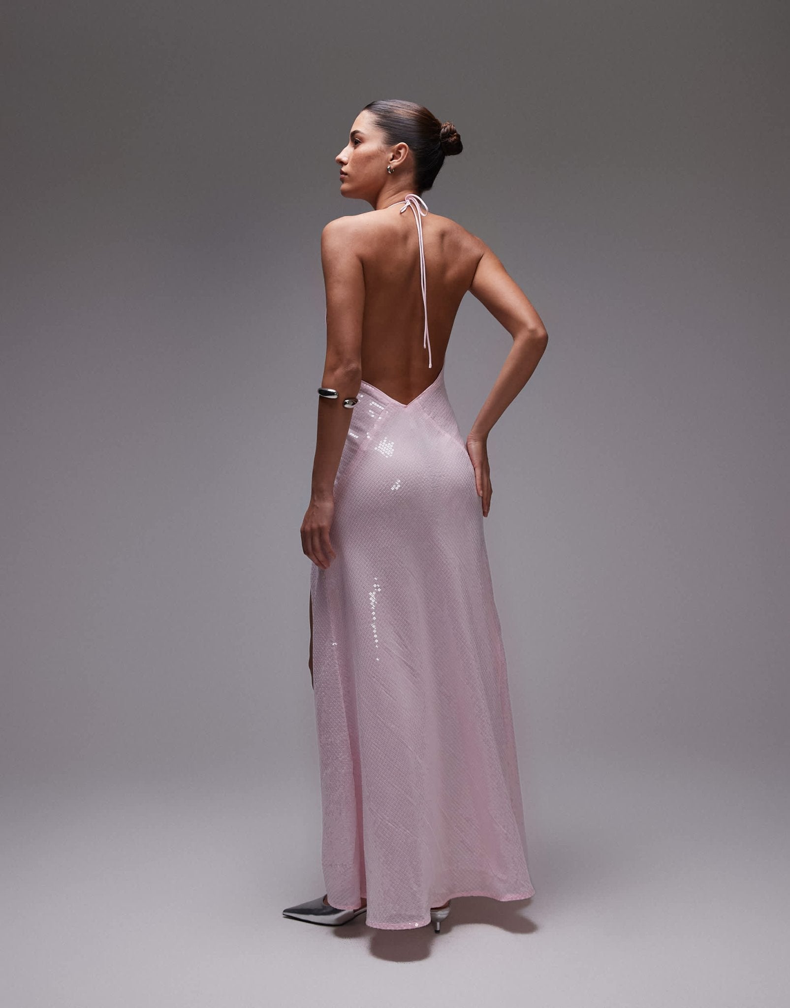 Bardot sequin corsage halter neck maxi dress in pink - ASOS Sample Sale