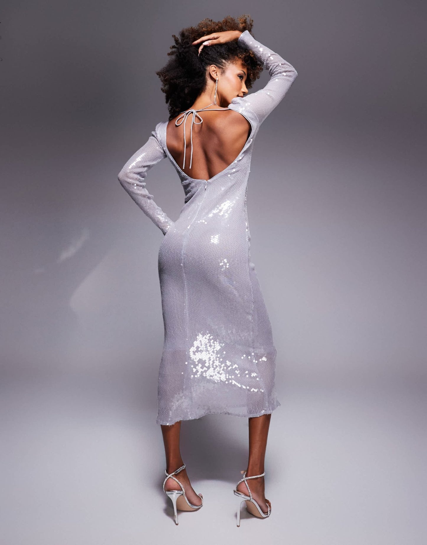 Bardot sequin midi dress in silver glow - ASOS Sample Sale
