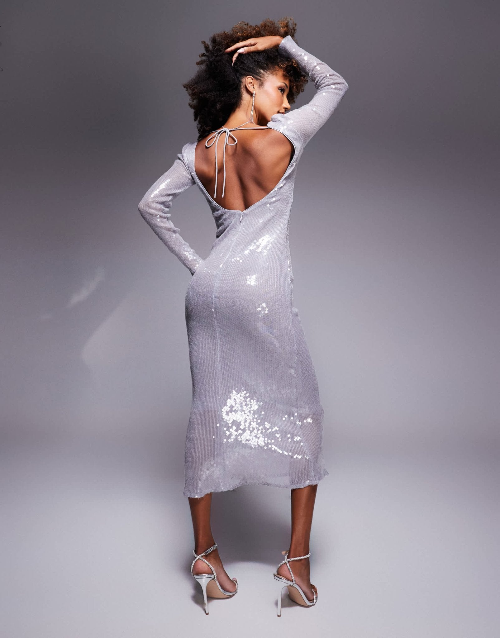 Bardot sequin midi dress in silver glow - ASOS Sample Sale