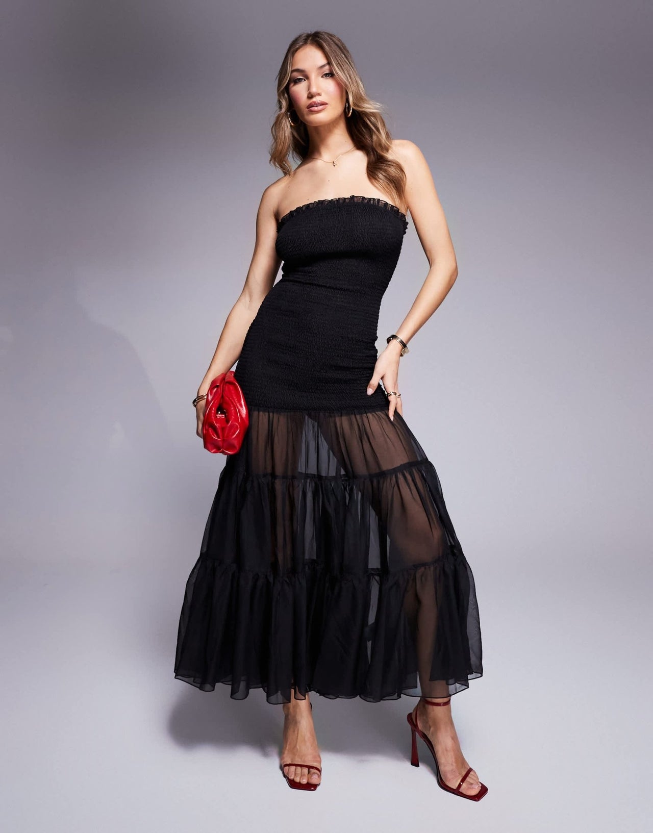 Bardot strapless maxi dress in black - ASOS Sample Sale