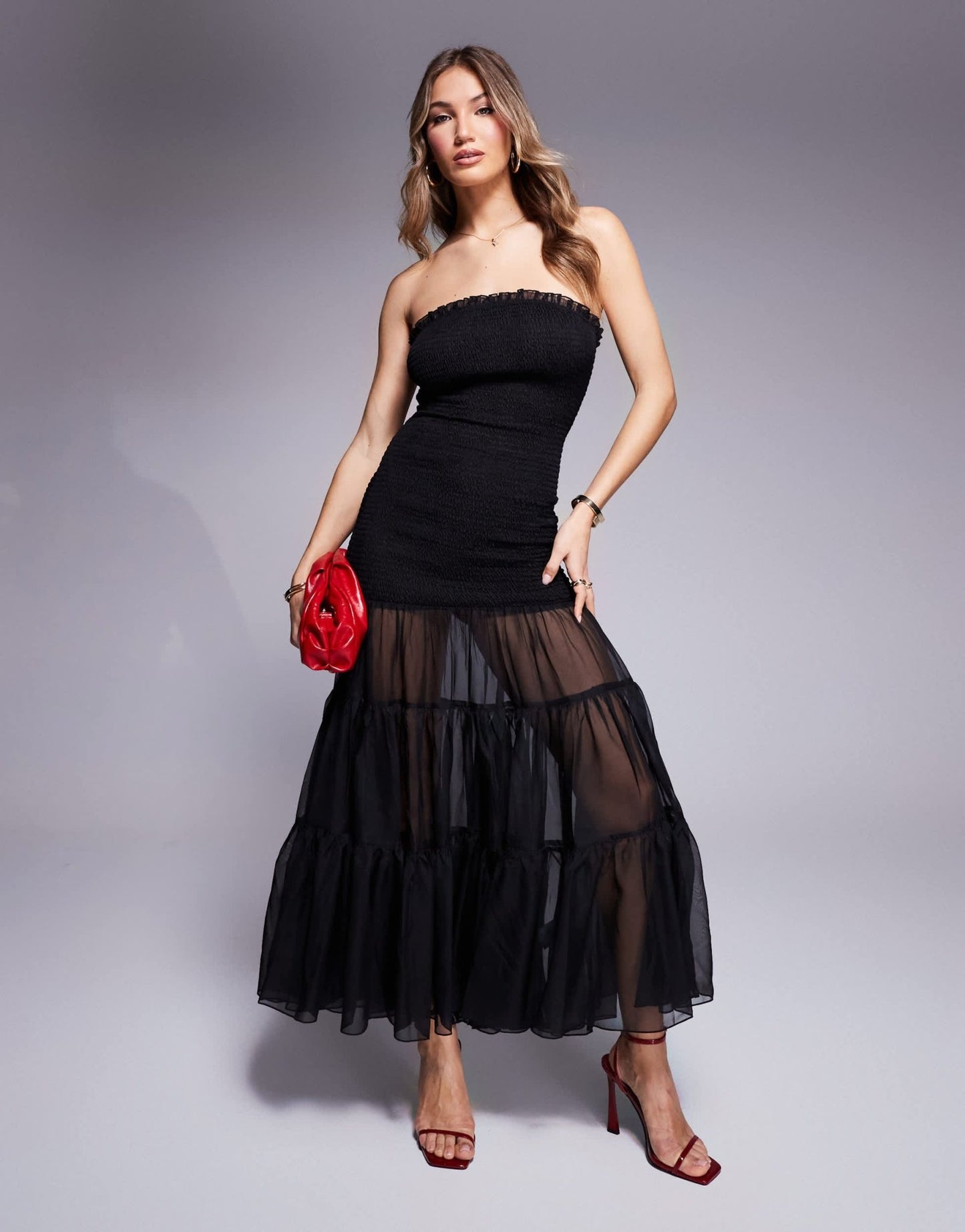 Bardot strapless maxi dress in black - ASOS Sample Sale