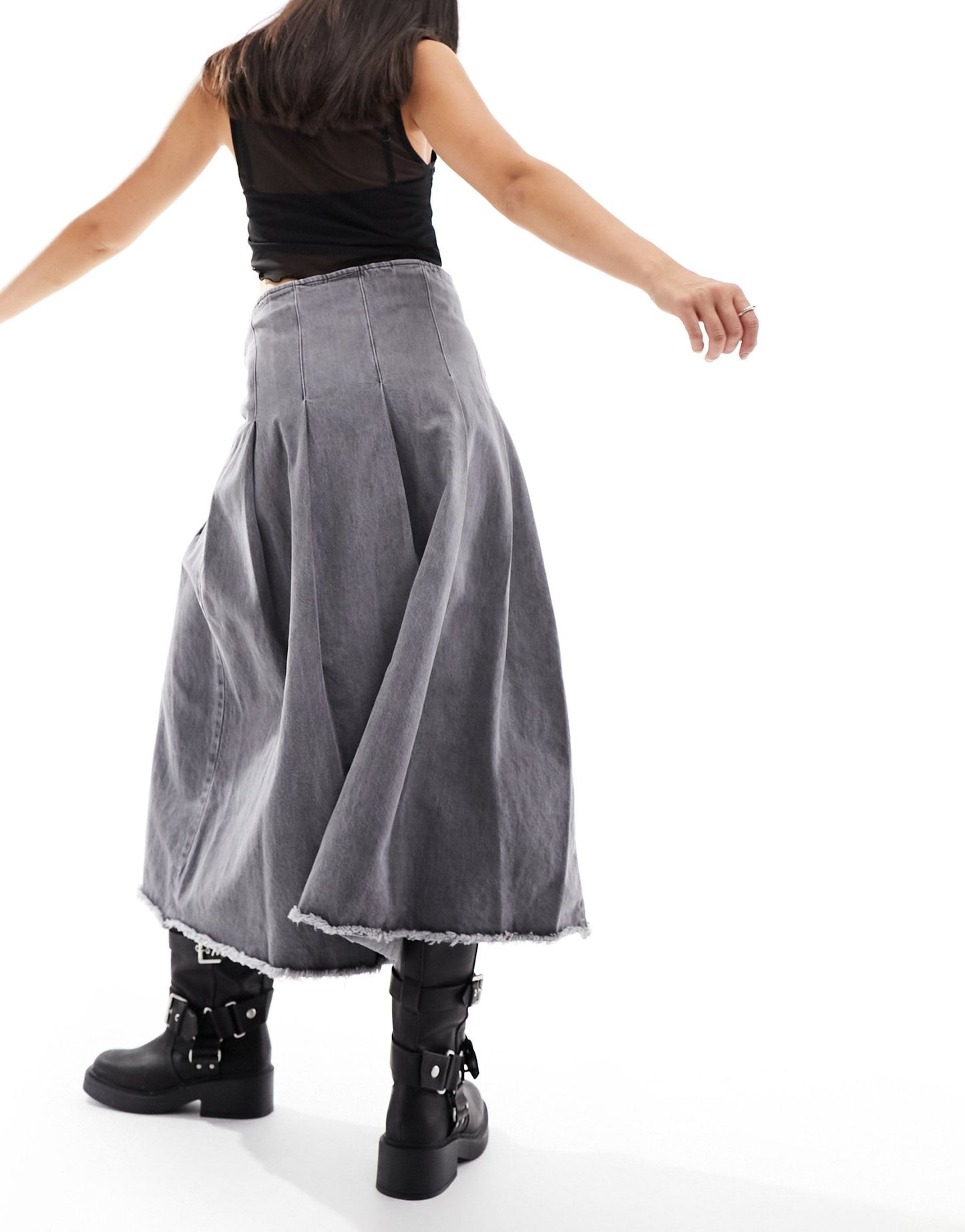 Basic Pleasure Mode angelica denim maxi kilt skirt in grey - ASOS Sample Sale