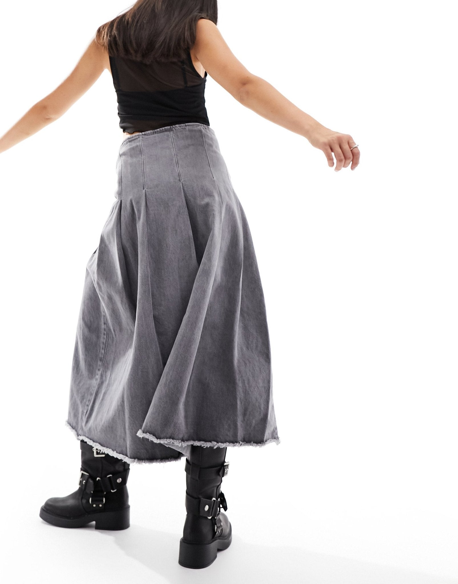 Basic Pleasure Mode angelica denim maxi kilt skirt in grey - ASOS Sample Sale