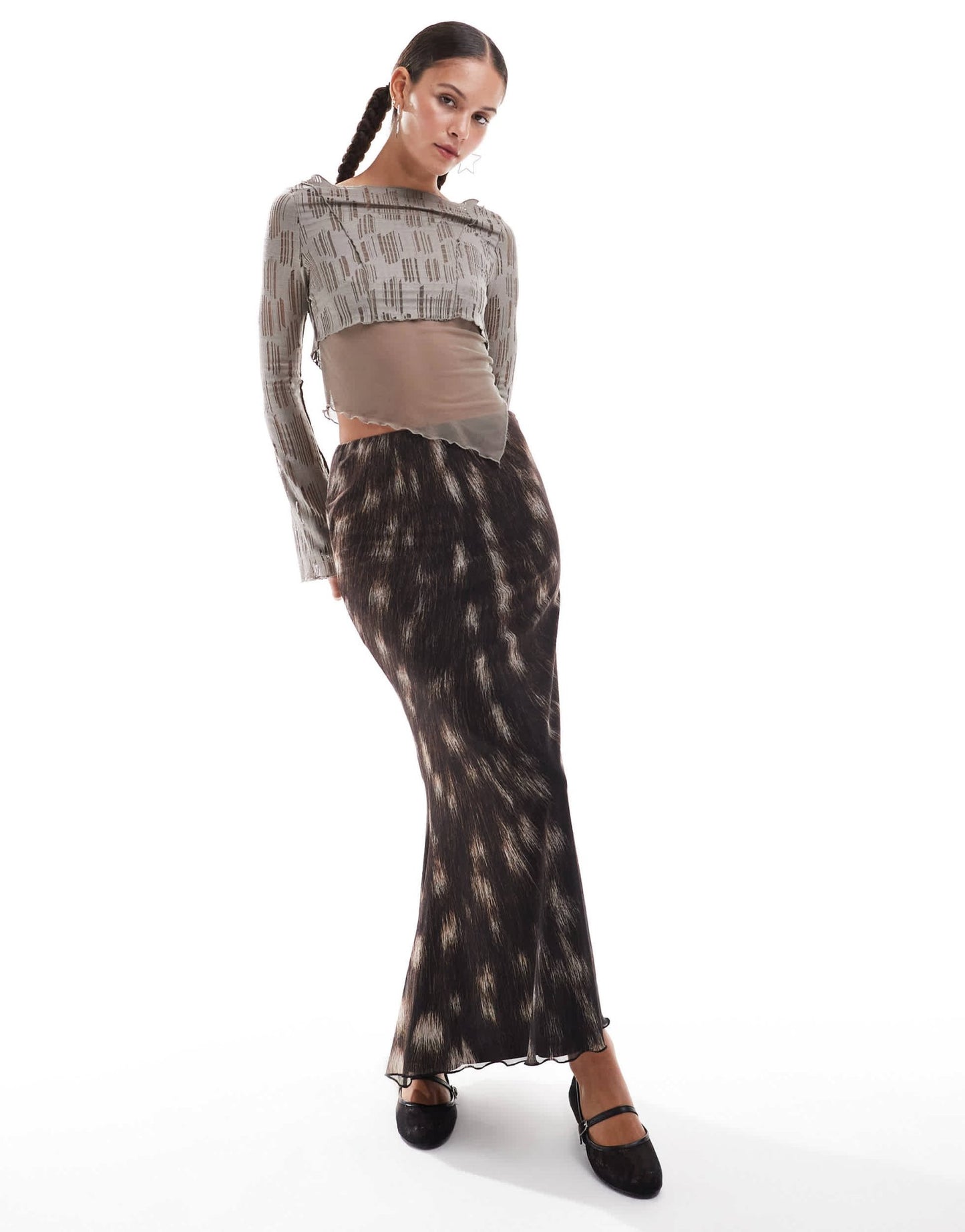 Basic Pleasure Mode bambi fawn print maxi skirt in brown - ASOS Sample Sale