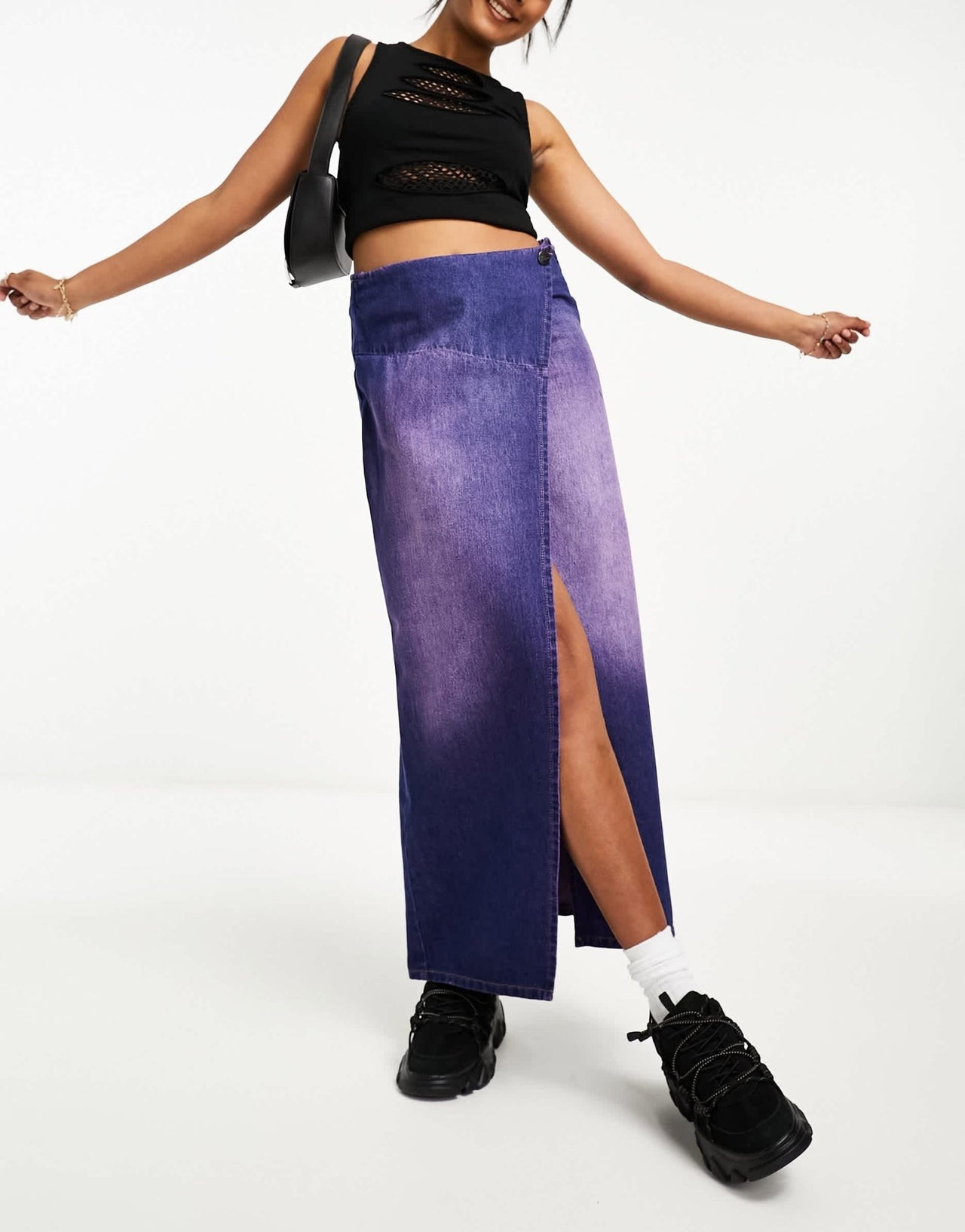 Basic Pleasure Mode blackcurrant wash denim wrap maxi skirt in purple - ASOS Sample Sale
