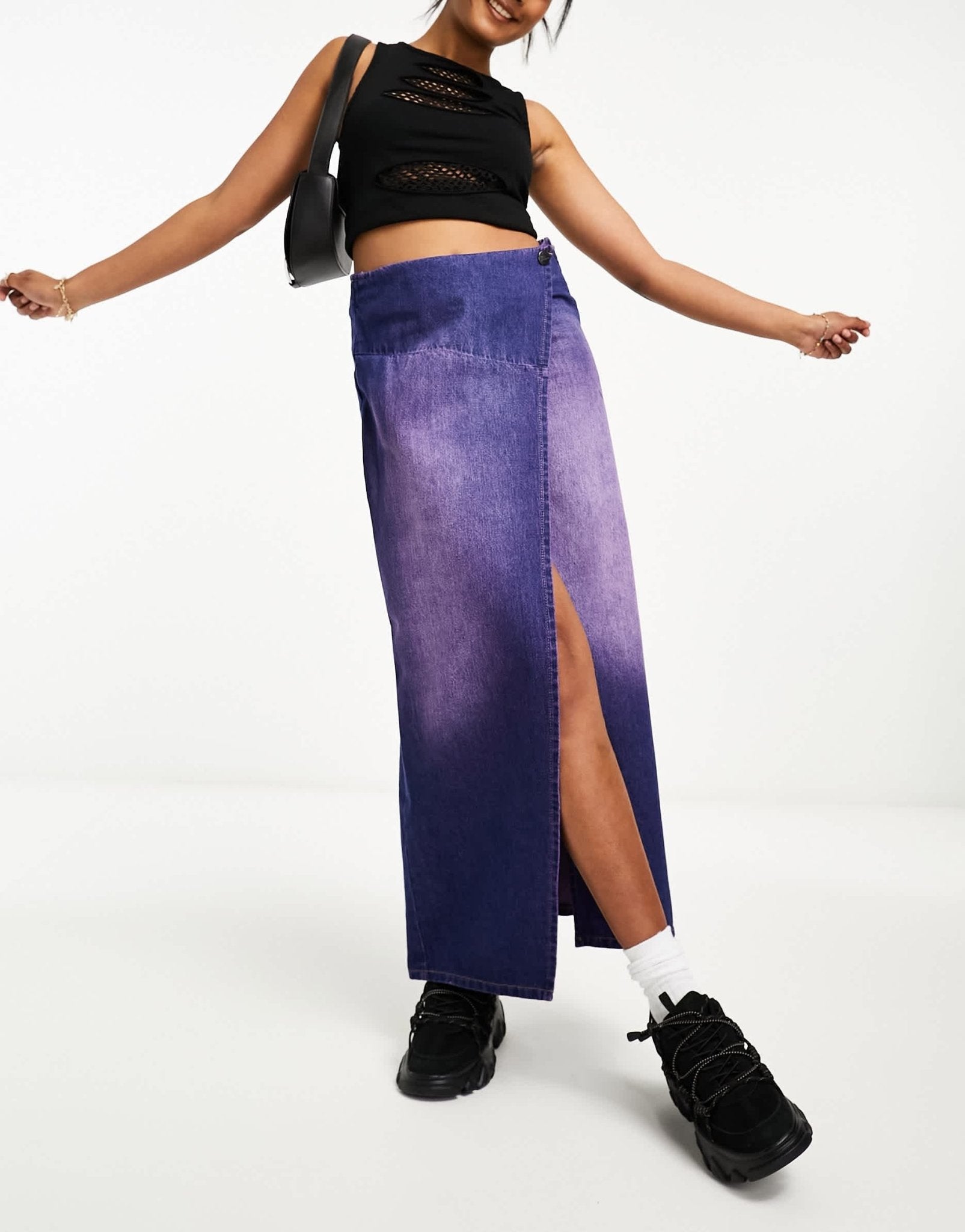 Basic Pleasure Mode blackcurrant wash denim wrap maxi skirt in purple - ASOS Sample Sale