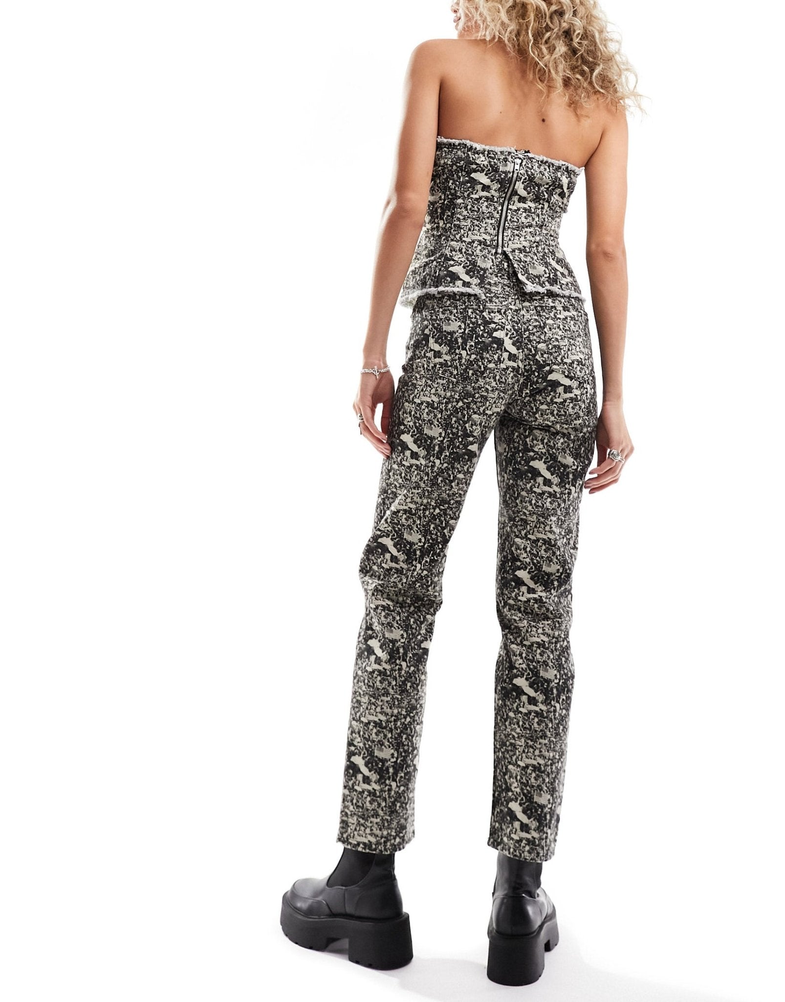 Basic Pleasure Mode crowd print straight leg jeans co - ord in grey - ASOS Sample Sale