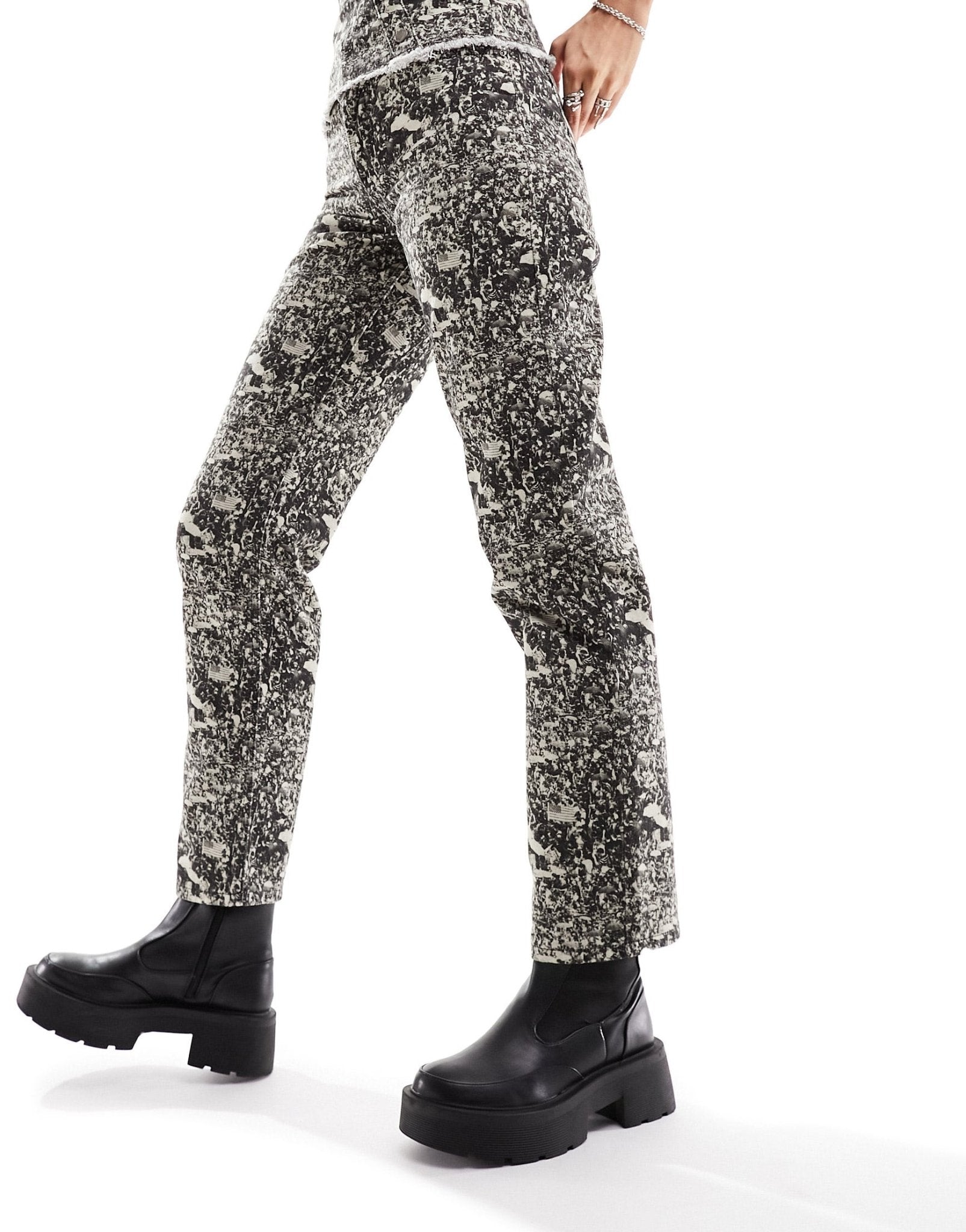 Basic Pleasure Mode crowd print straight leg jeans co - ord in grey - ASOS Sample Sale