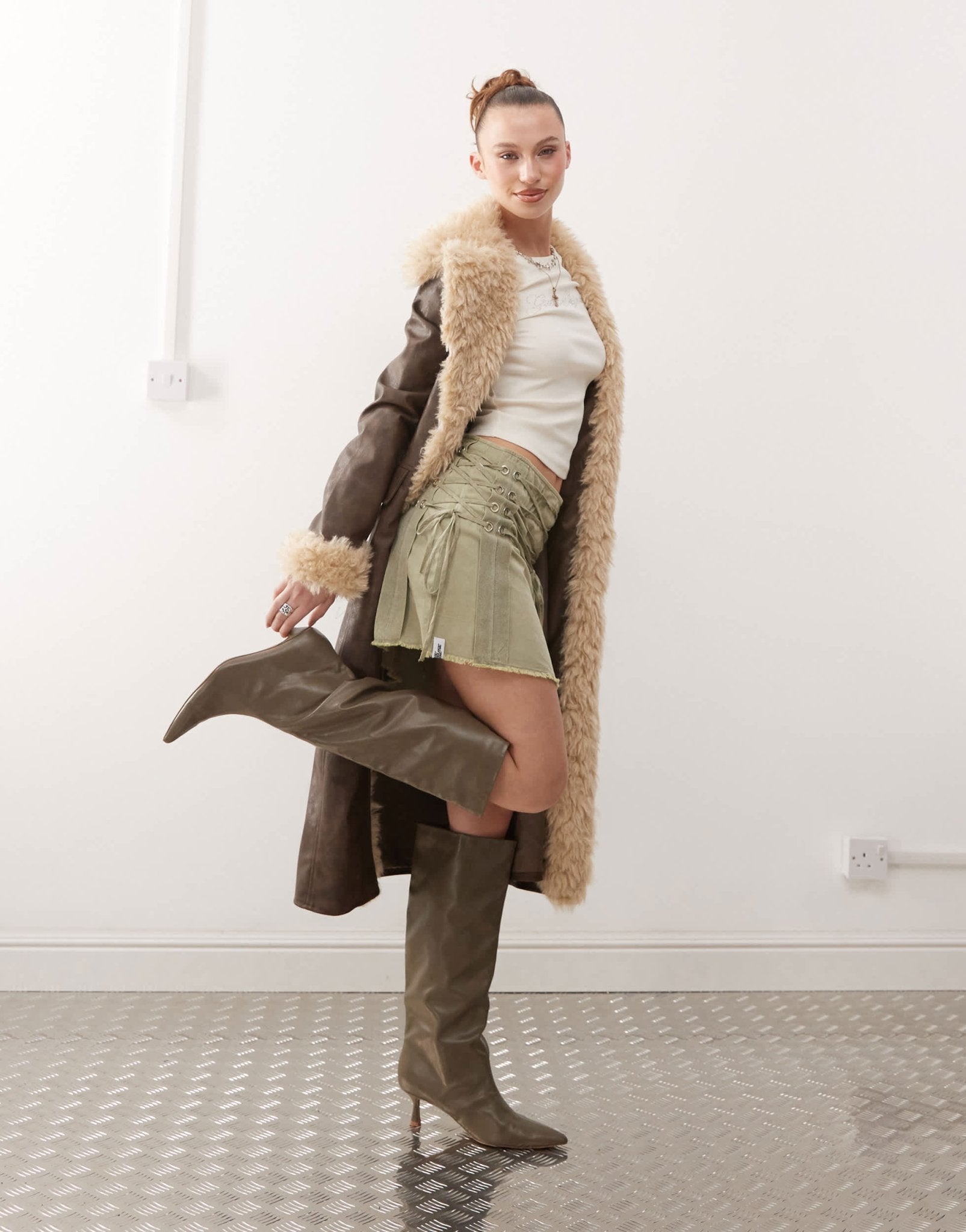 Basic Pleasure Mode darcie corded detail awkward length skirt in grey - ASOS Sample Sale