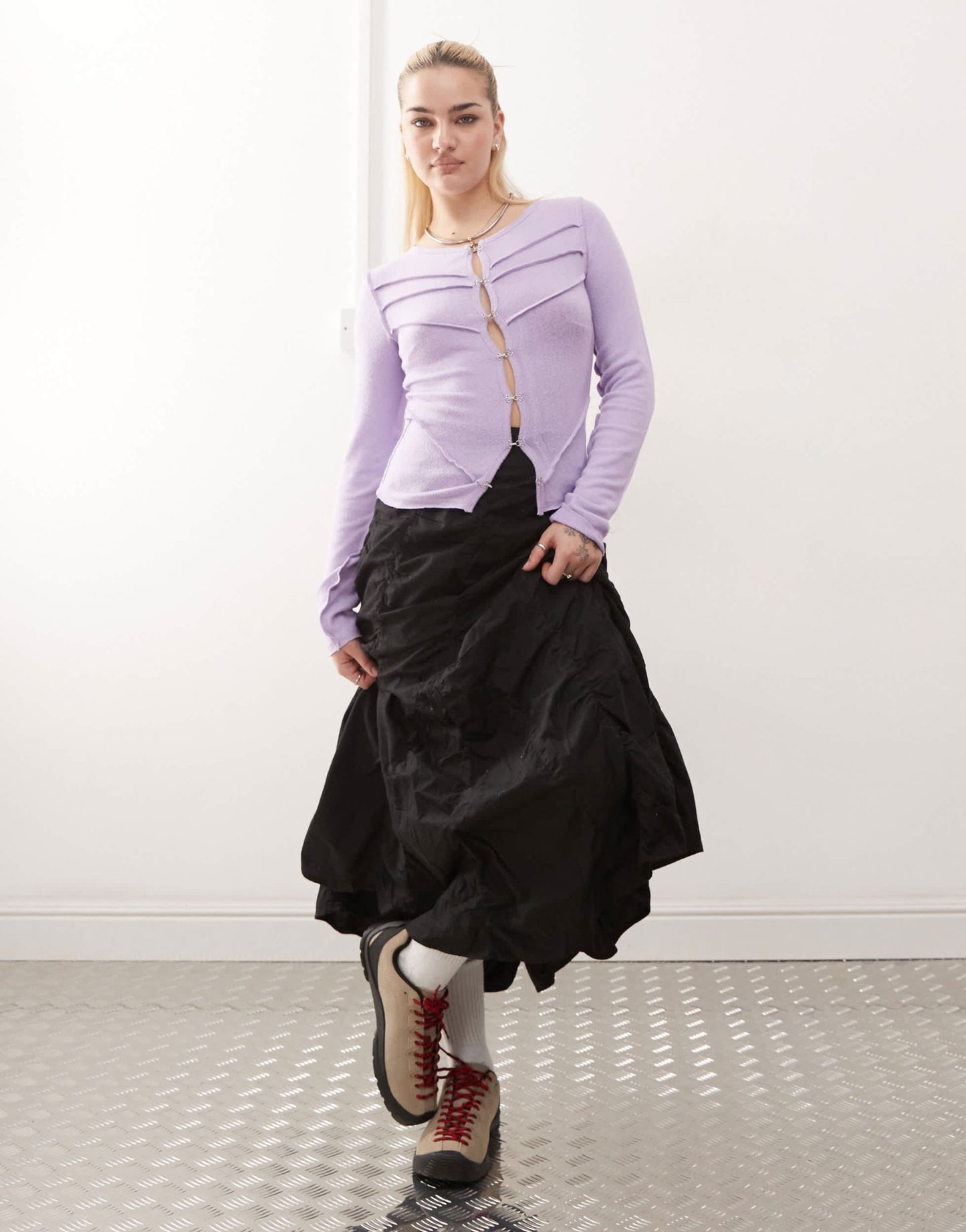 Basic Pleasure Mode hazel sheer mesh hook and eye top in violet - ASOS Sample Sale