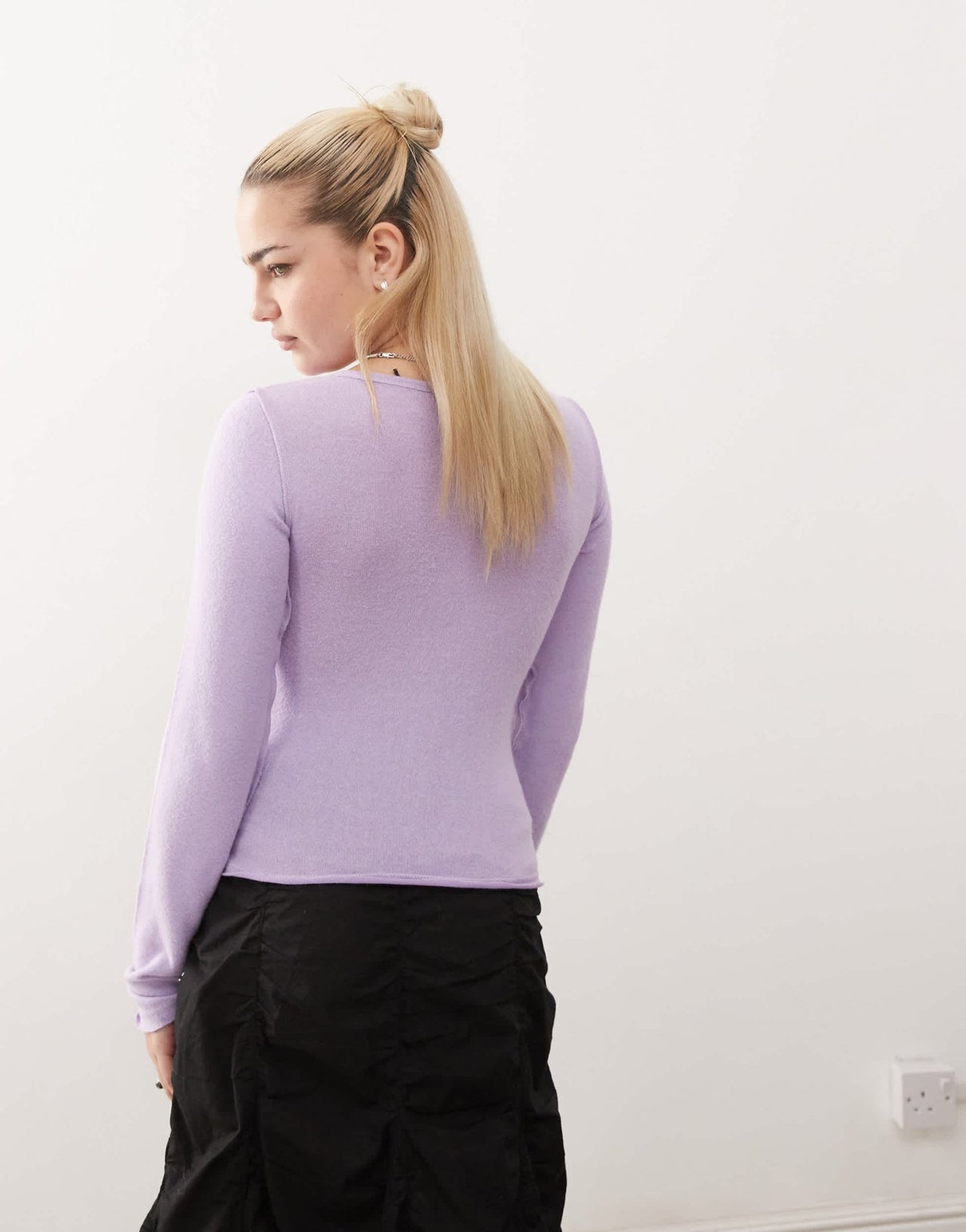 Basic Pleasure Mode hazel sheer mesh hook and eye top in violet - ASOS Sample Sale