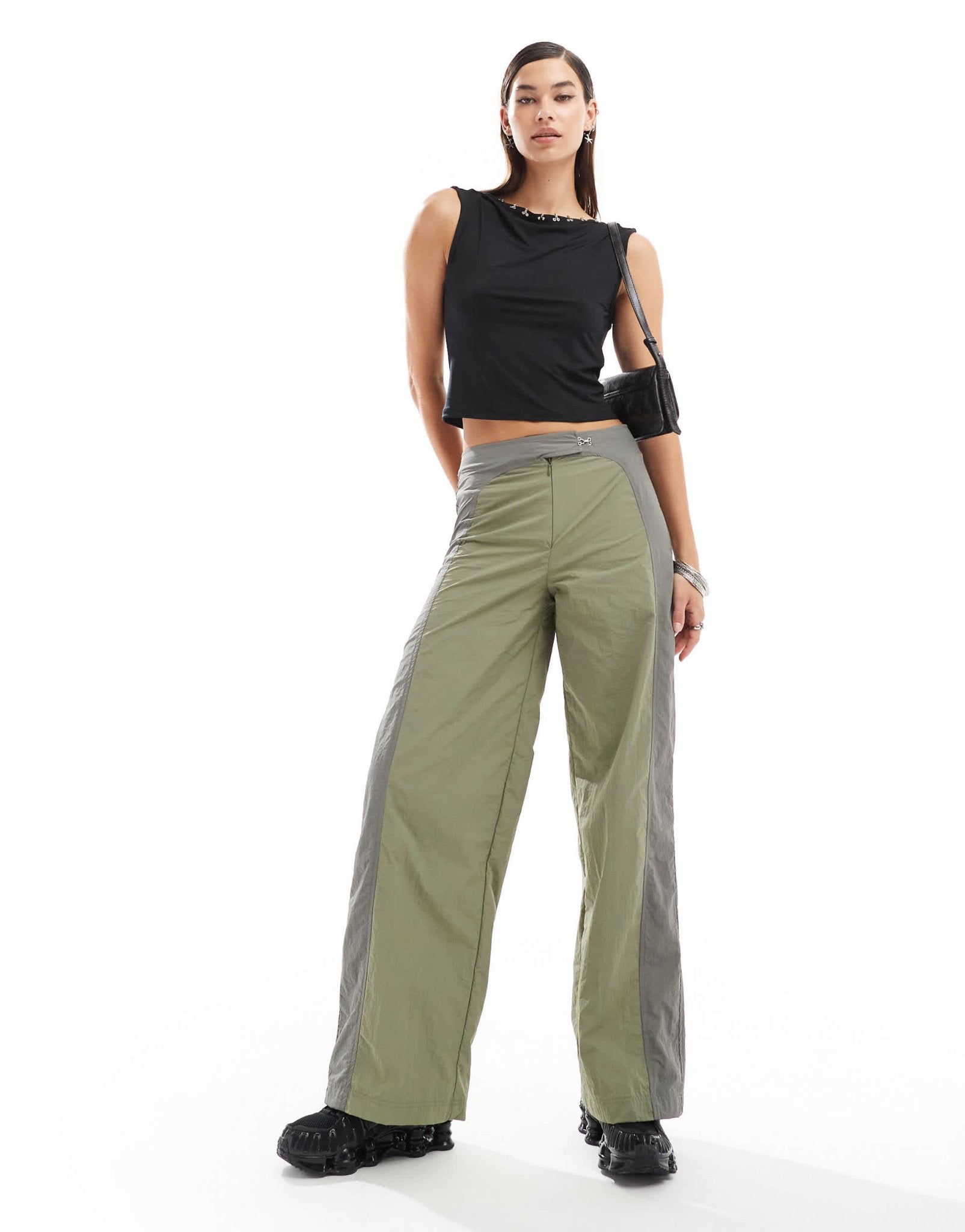 Basic Pleasure Mode hook and eye panelled cargo trousers in khaki grey - ASOS Sample Sale