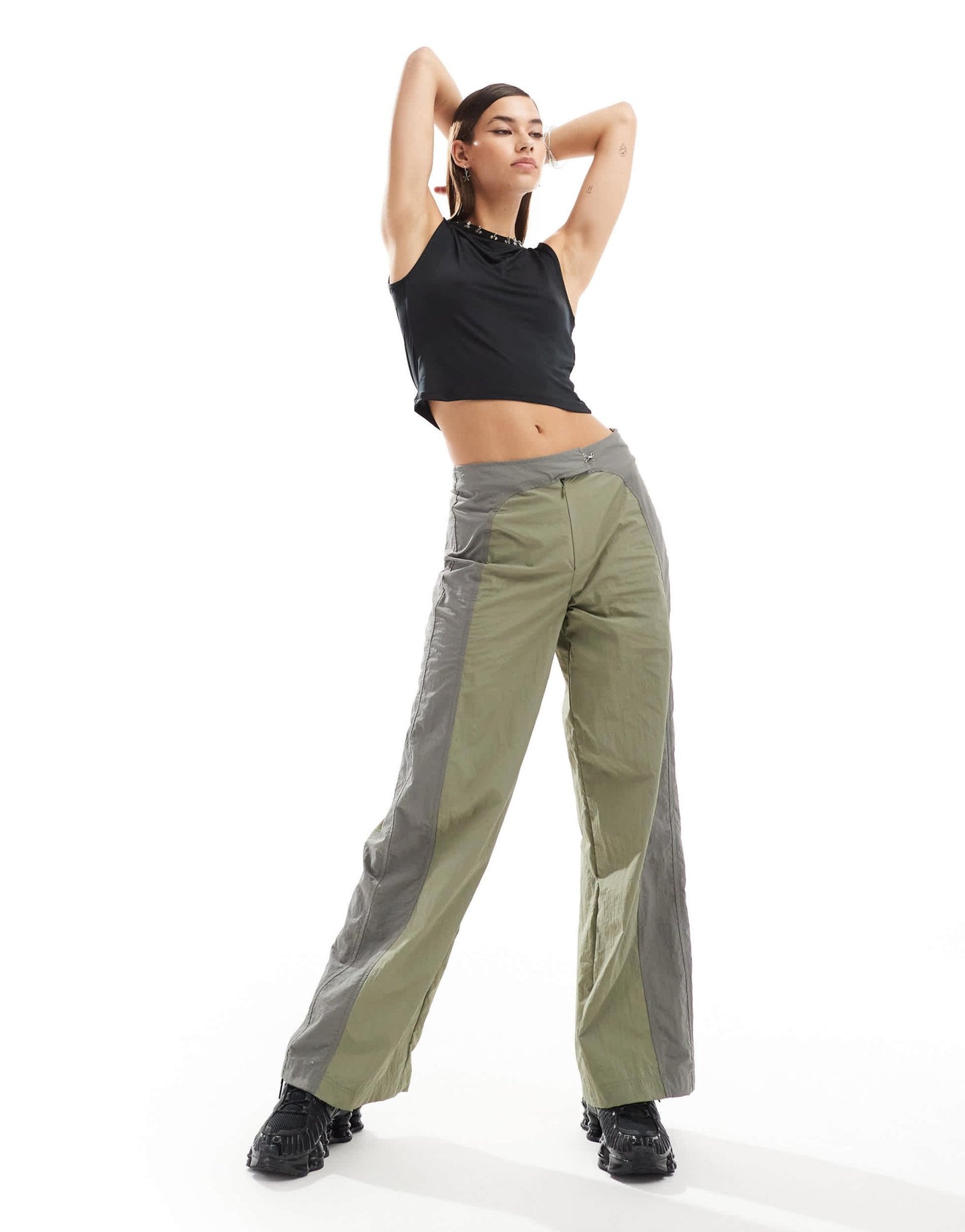 Basic Pleasure Mode hook and eye panelled cargo trousers in khaki grey - ASOS Sample Sale