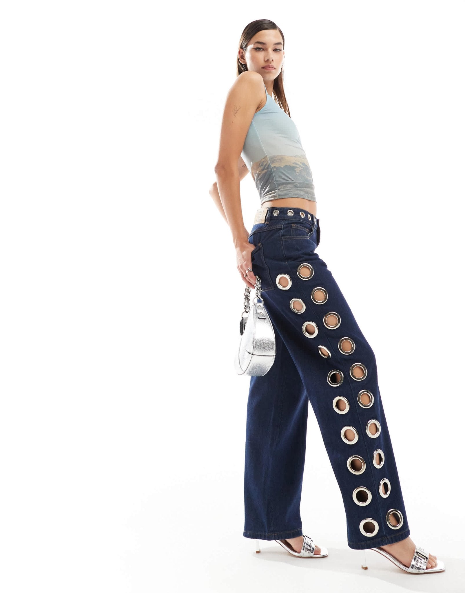 Basic Pleasure Mode machina eyelet boyfriend jeans in deep indigo - ASOS Sample Sale