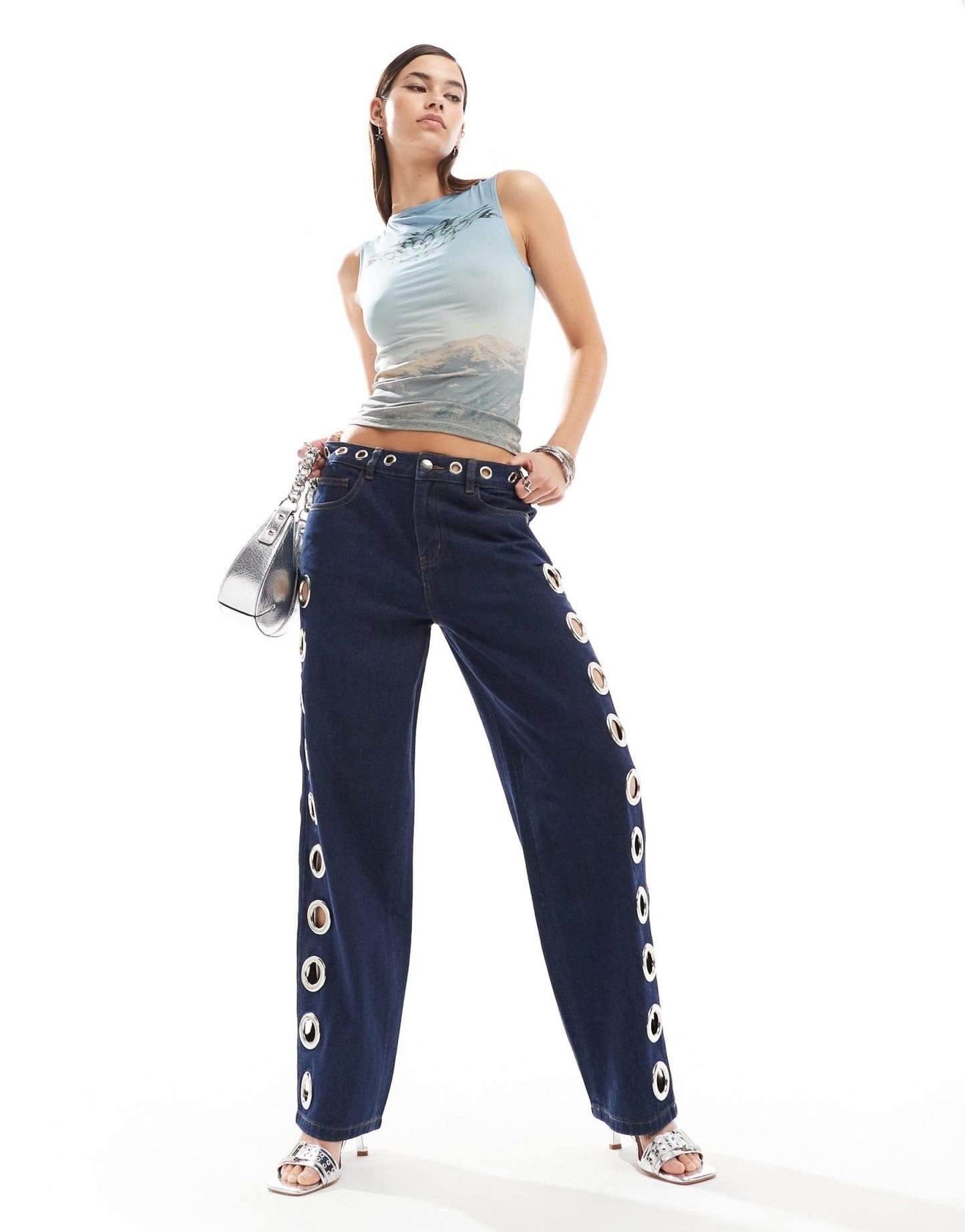 Basic Pleasure Mode machina eyelet boyfriend jeans in deep indigo - ASOS Sample Sale
