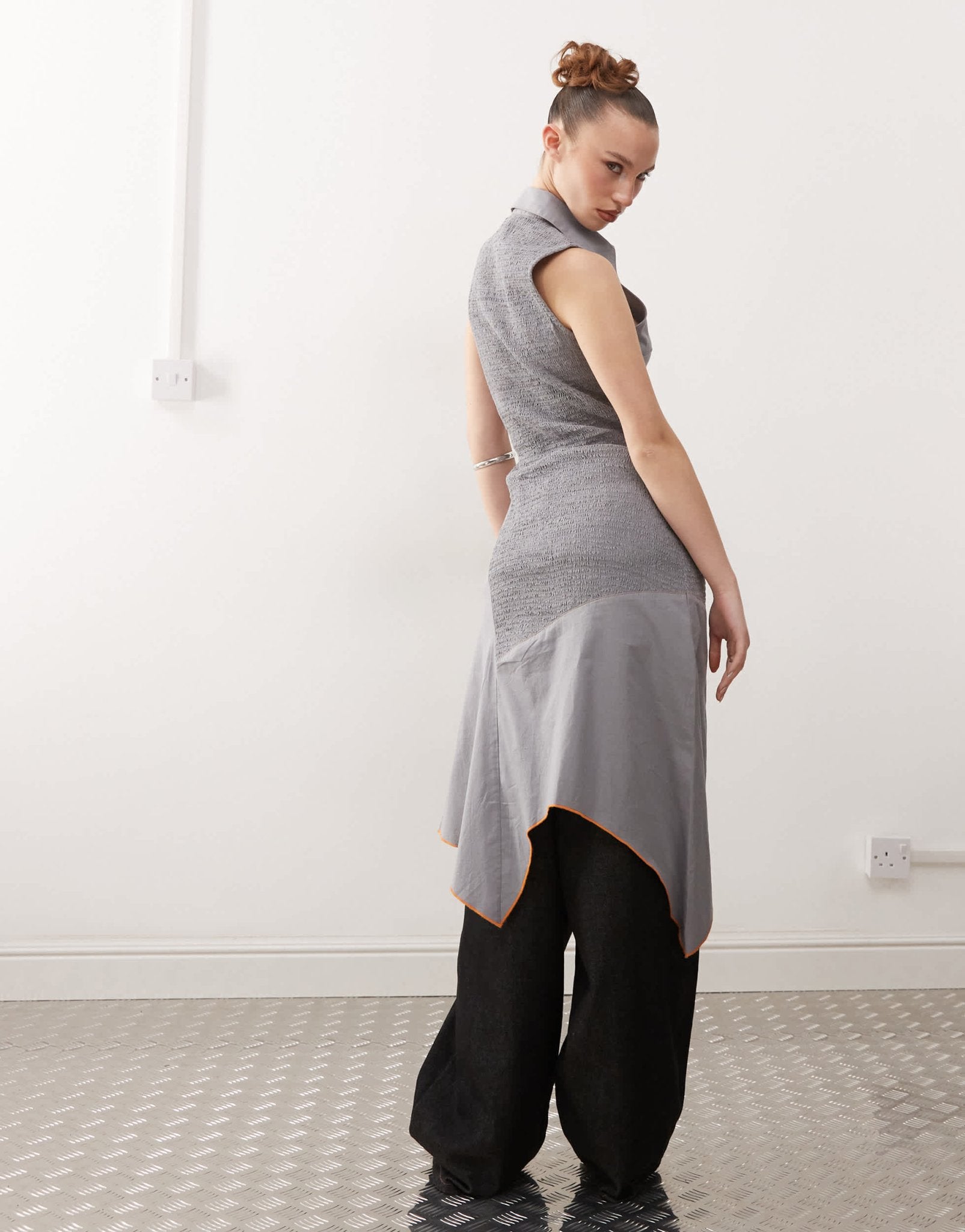 Basic Pleasure Mode shirred panneled shirt dress in grey - ASOS Sample Sale