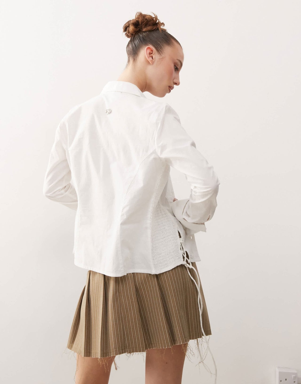 Basic Pleasure Mode shirred side tie - detail shirt in baby's breath - ASOS Sample Sale