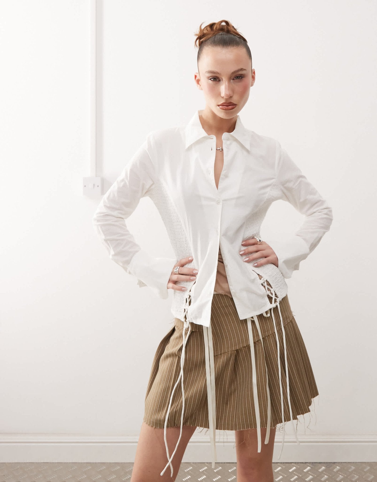 Basic Pleasure Mode shirred side tie - detail shirt in baby's breath - ASOS Sample Sale