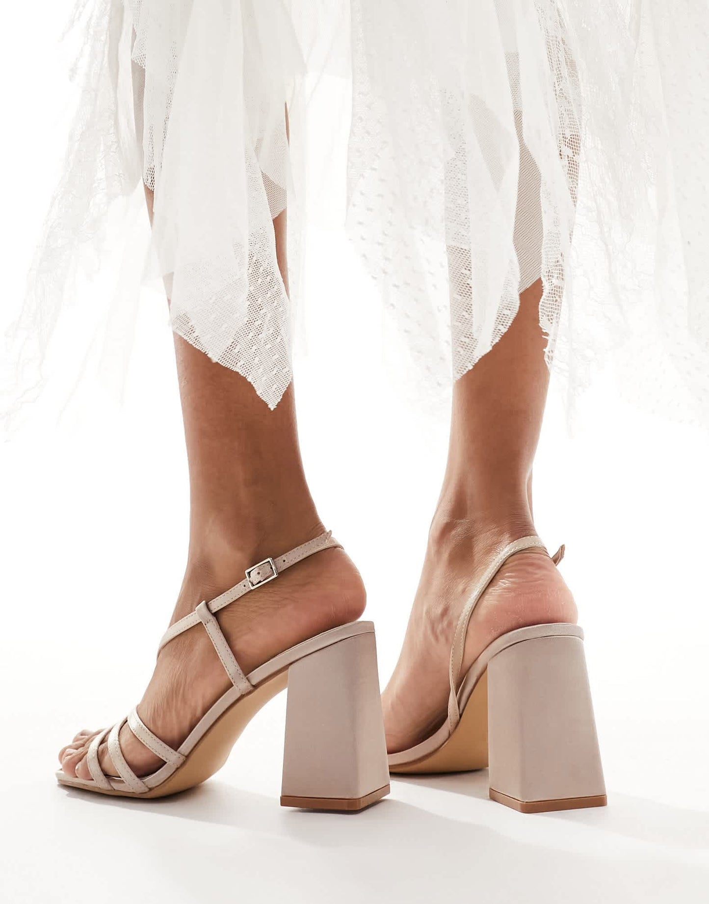 Be Mine Bridal Adilette asymmetric strap block heel sandals in blush - ASOS Sample Sale