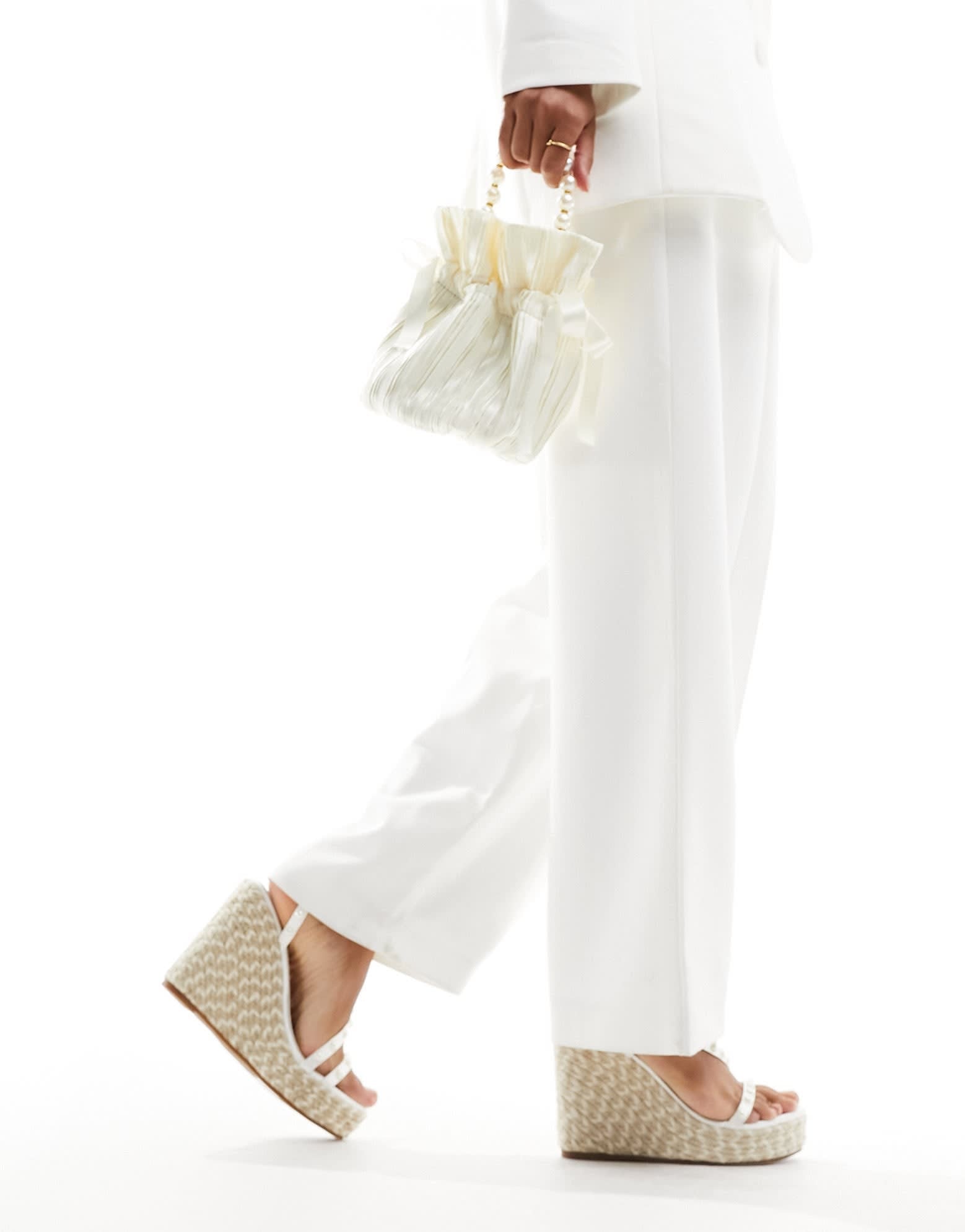 Be Mine Bridal Bryony espadrille wedge heeled sandals in ivory satin - ASOS Sample Sale