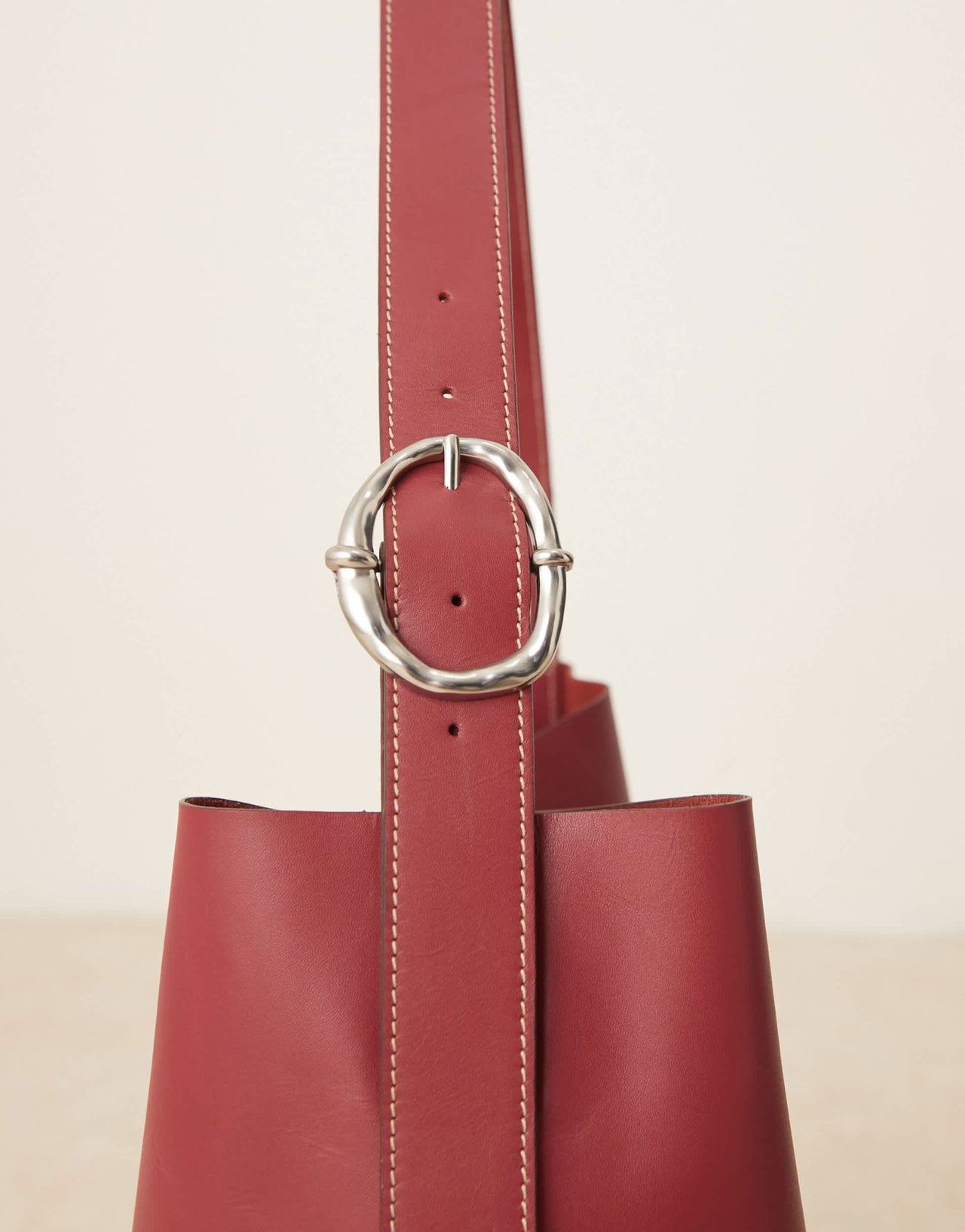 Becksondergaard mae leather shoulder tote bag with buckle strap in burgundy - ASOS Sample Sale