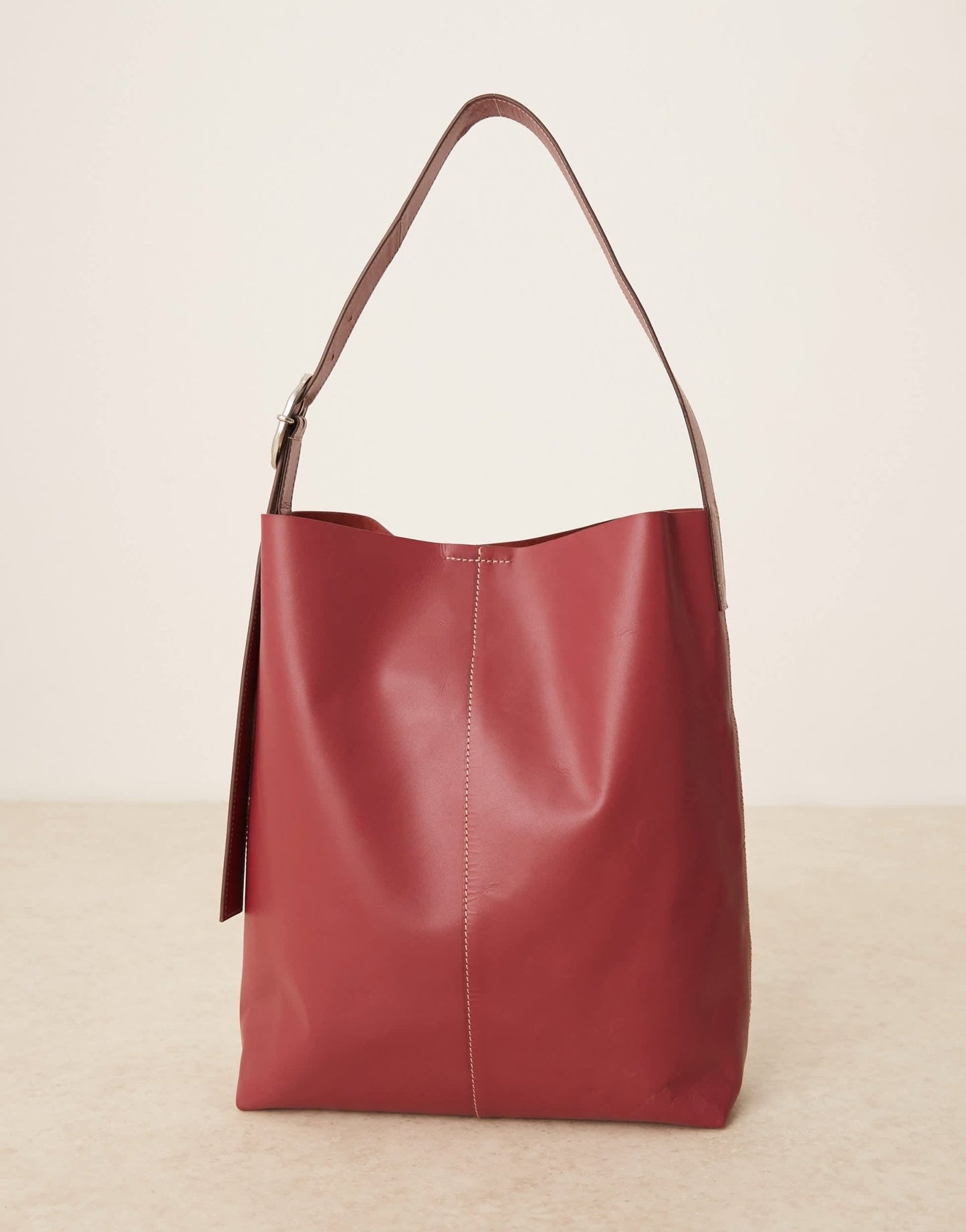 Becksondergaard mae leather shoulder tote bag with buckle strap in burgundy - ASOS Sample Sale