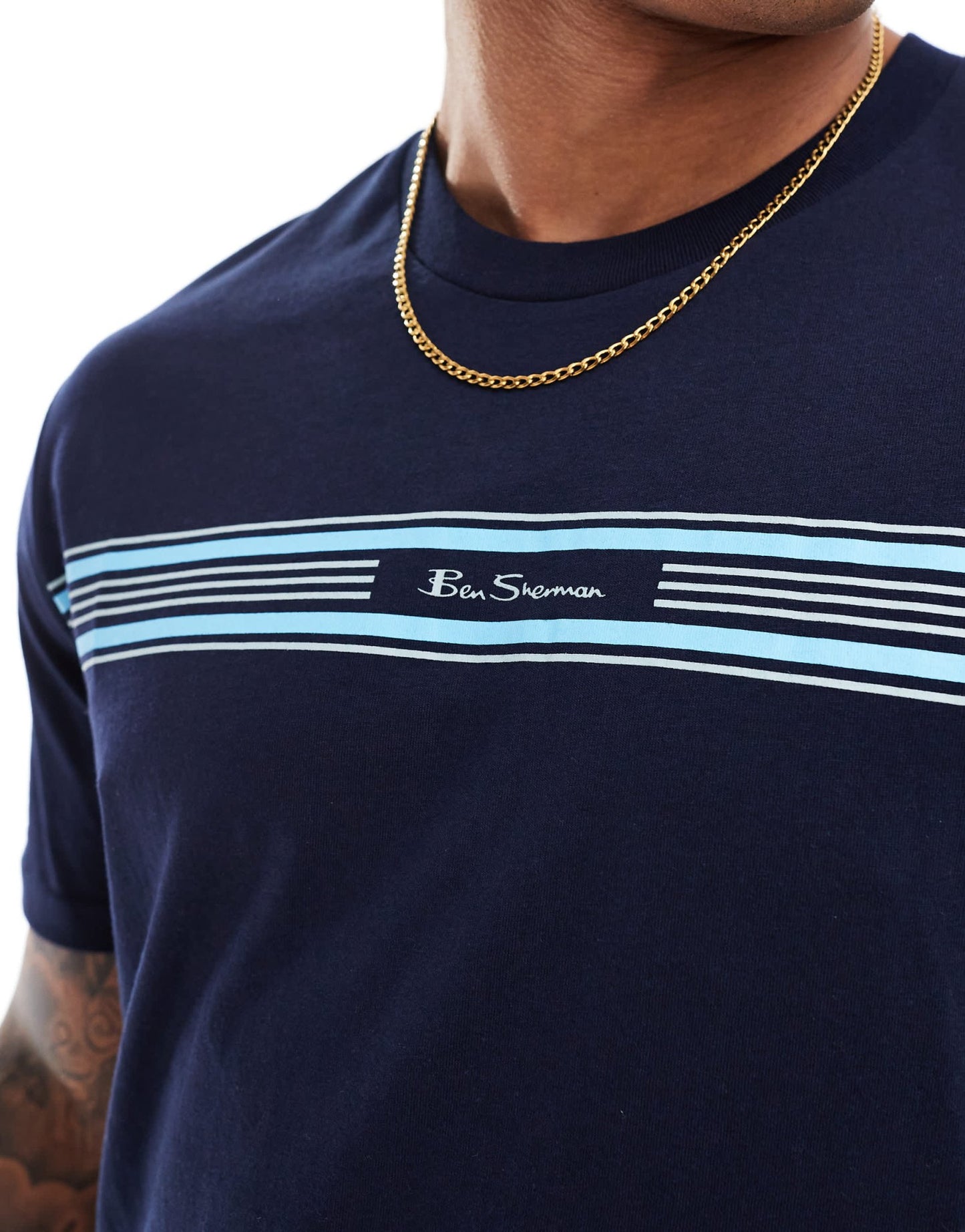 Ben Sherman seasonal stripe tee in dark blue - ASOS Sample Sale
