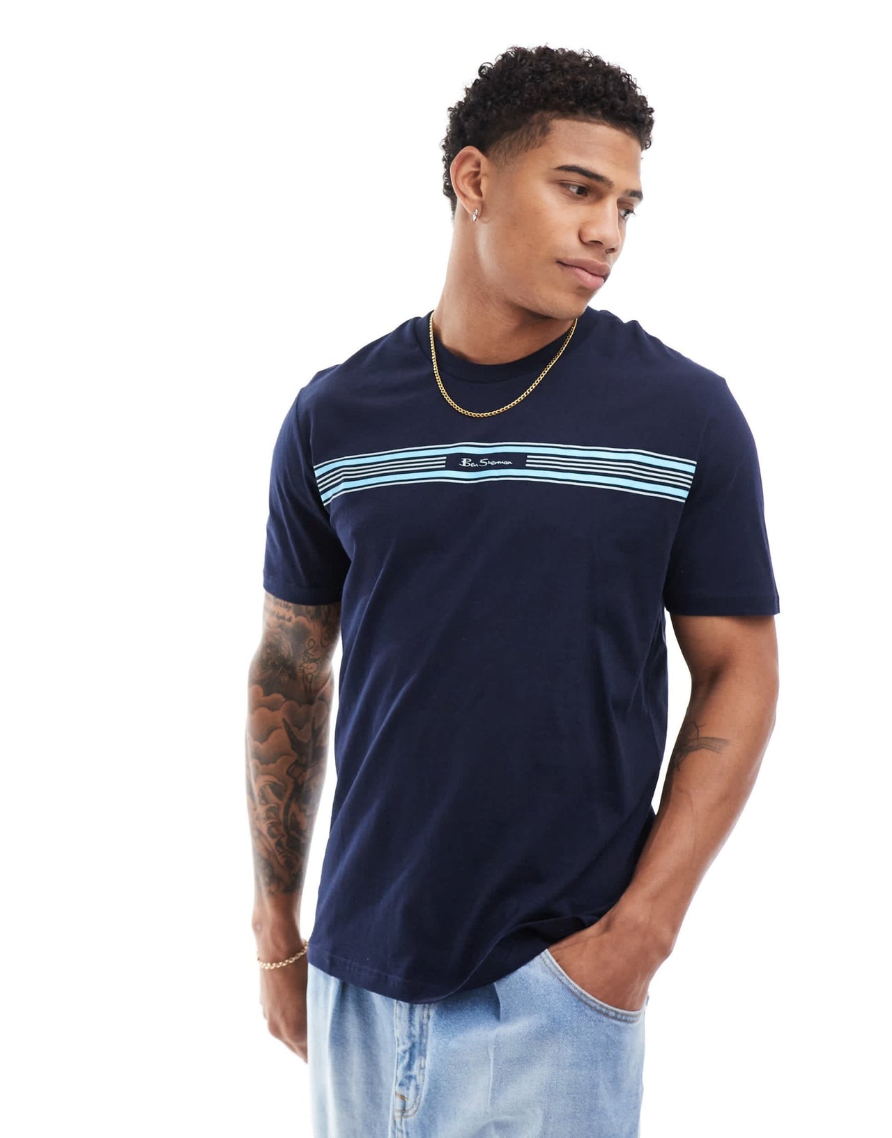 Ben Sherman seasonal stripe tee in dark blue - ASOS Sample Sale