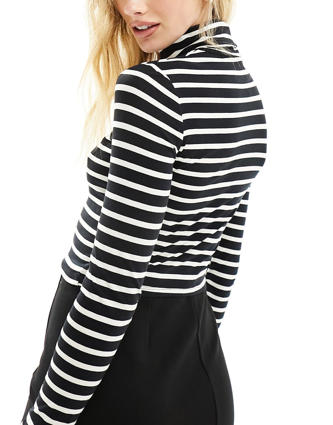 Bershka 2 pack roll neck tops in black & black stripe - ASOS Sample Sale