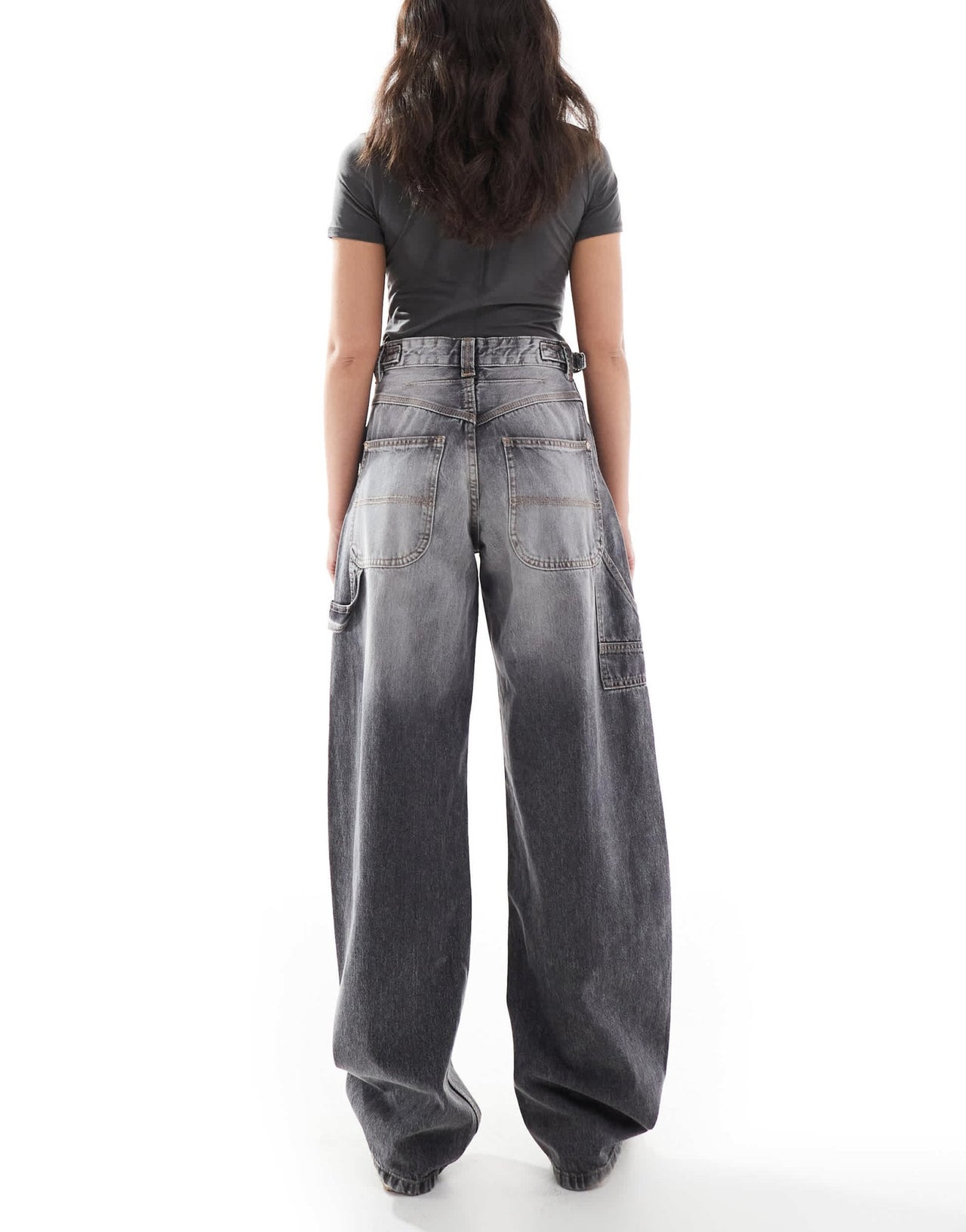 Bershka adjustable waist carpenter jeans in grey - ASOS Sample Sale