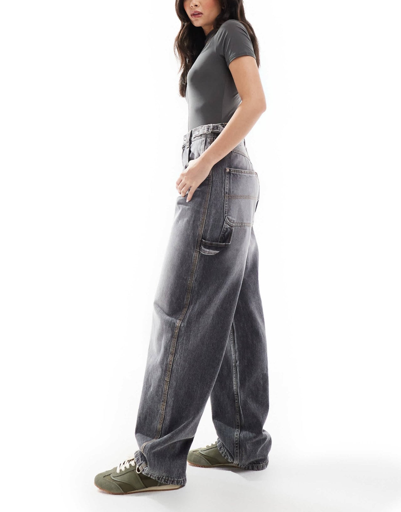 Bershka adjustable waist carpenter jeans in grey - ASOS Sample Sale