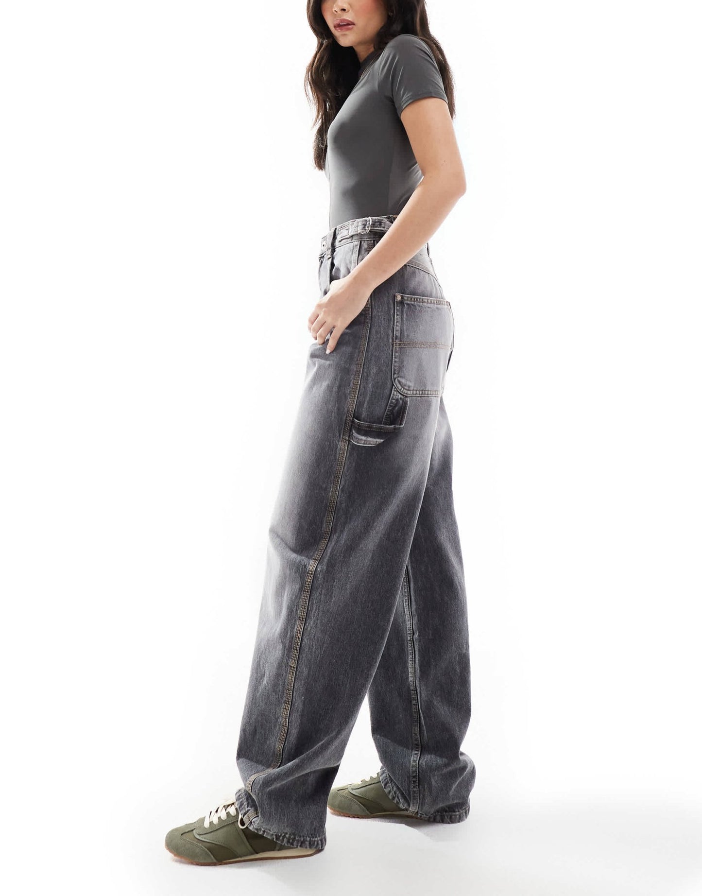 Bershka adjustable waist carpenter jeans in grey - ASOS Sample Sale