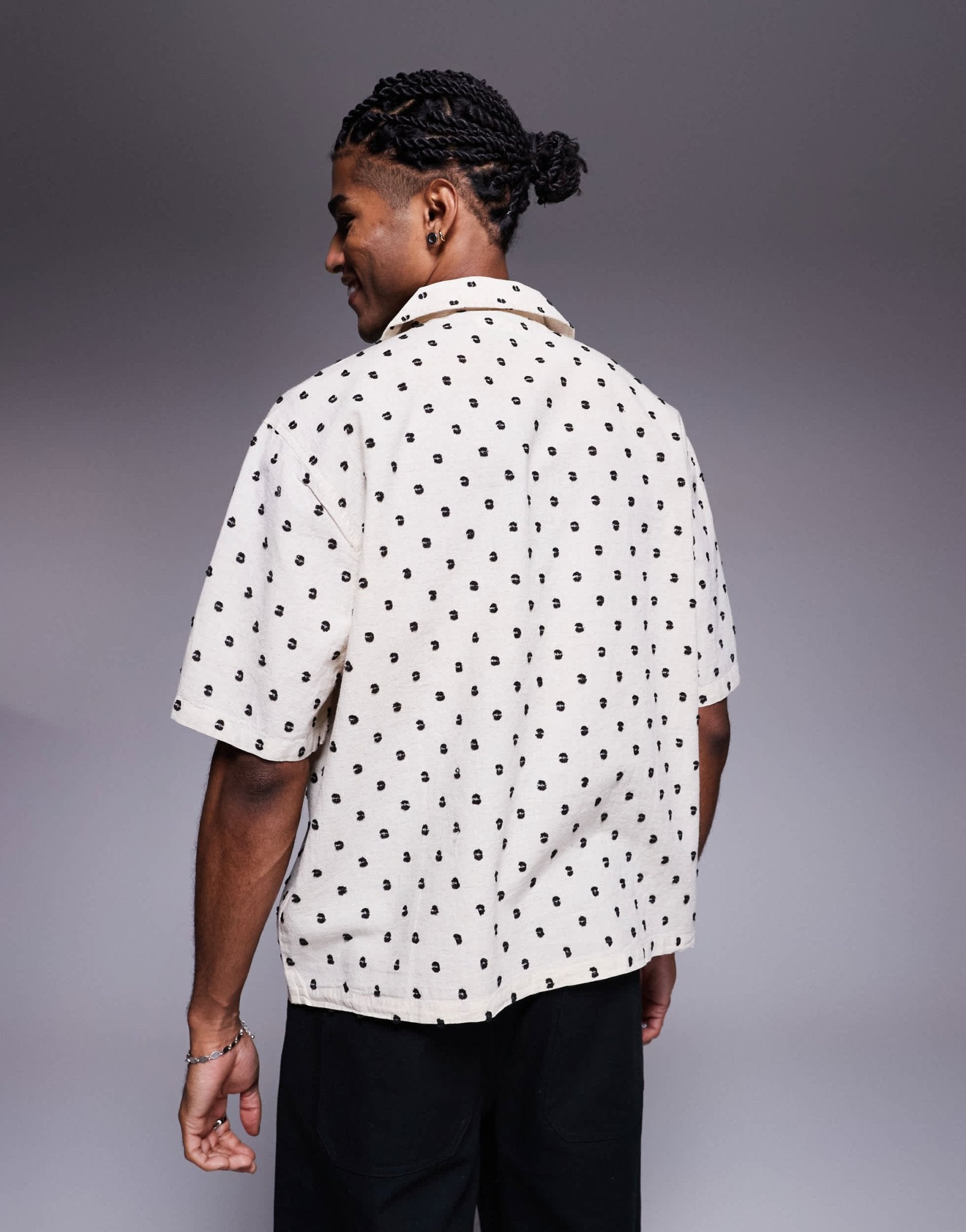 Bershka all over embroidered natural shirt in ecru - ASOS Sample Sale