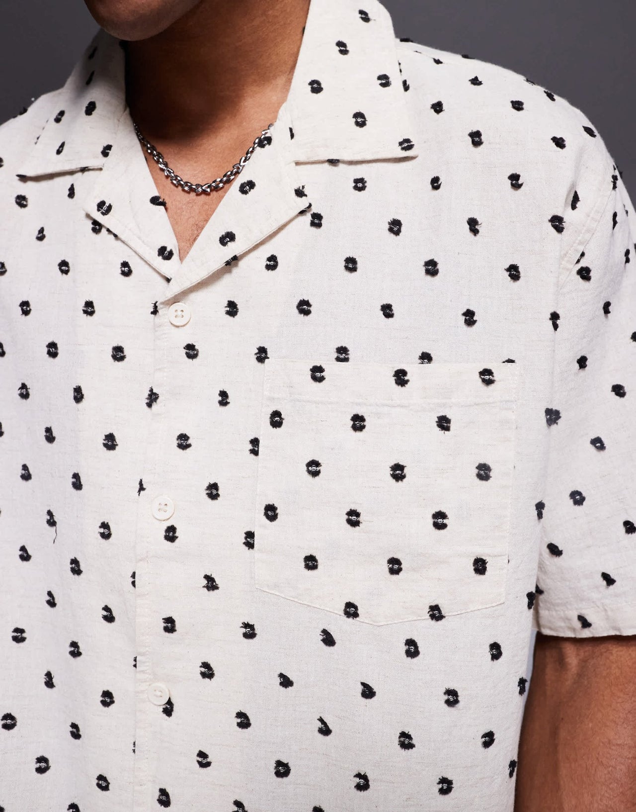 Bershka all over embroidered natural shirt in ecru - ASOS Sample Sale
