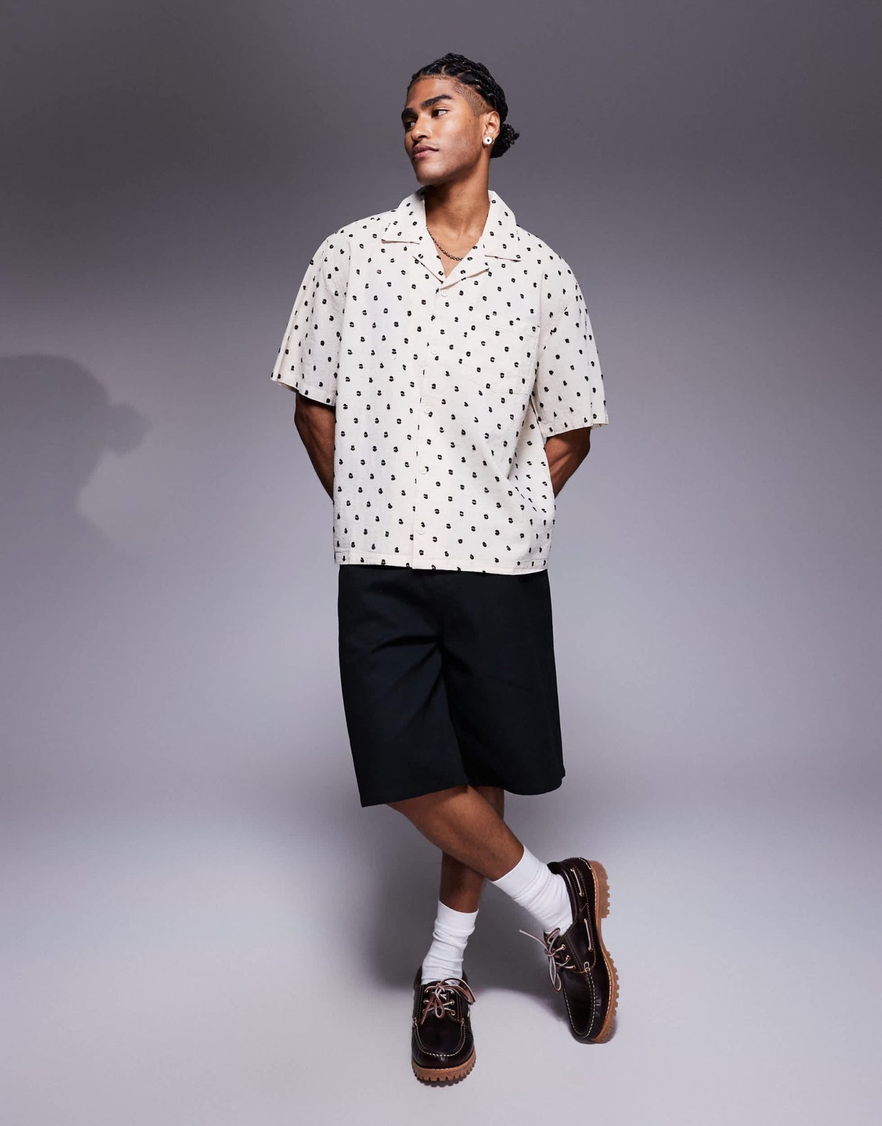 Bershka all over embroidered natural shirt in ecru - ASOS Sample Sale