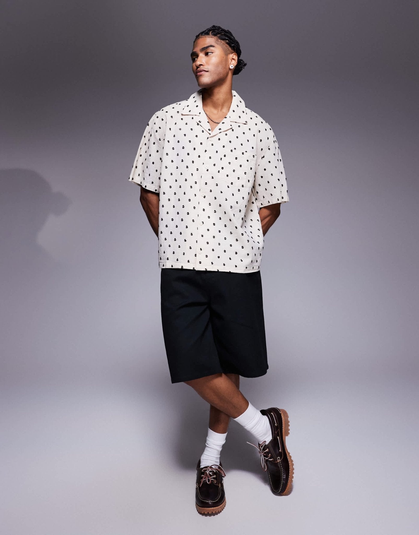 Bershka all over embroidered natural shirt in ecru - ASOS Sample Sale