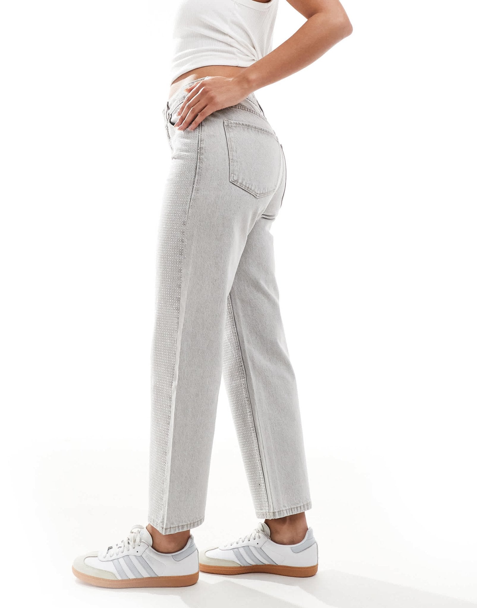 Bershka ankle length straight wide leg jeans in grey wash - ASOS Sample Sale