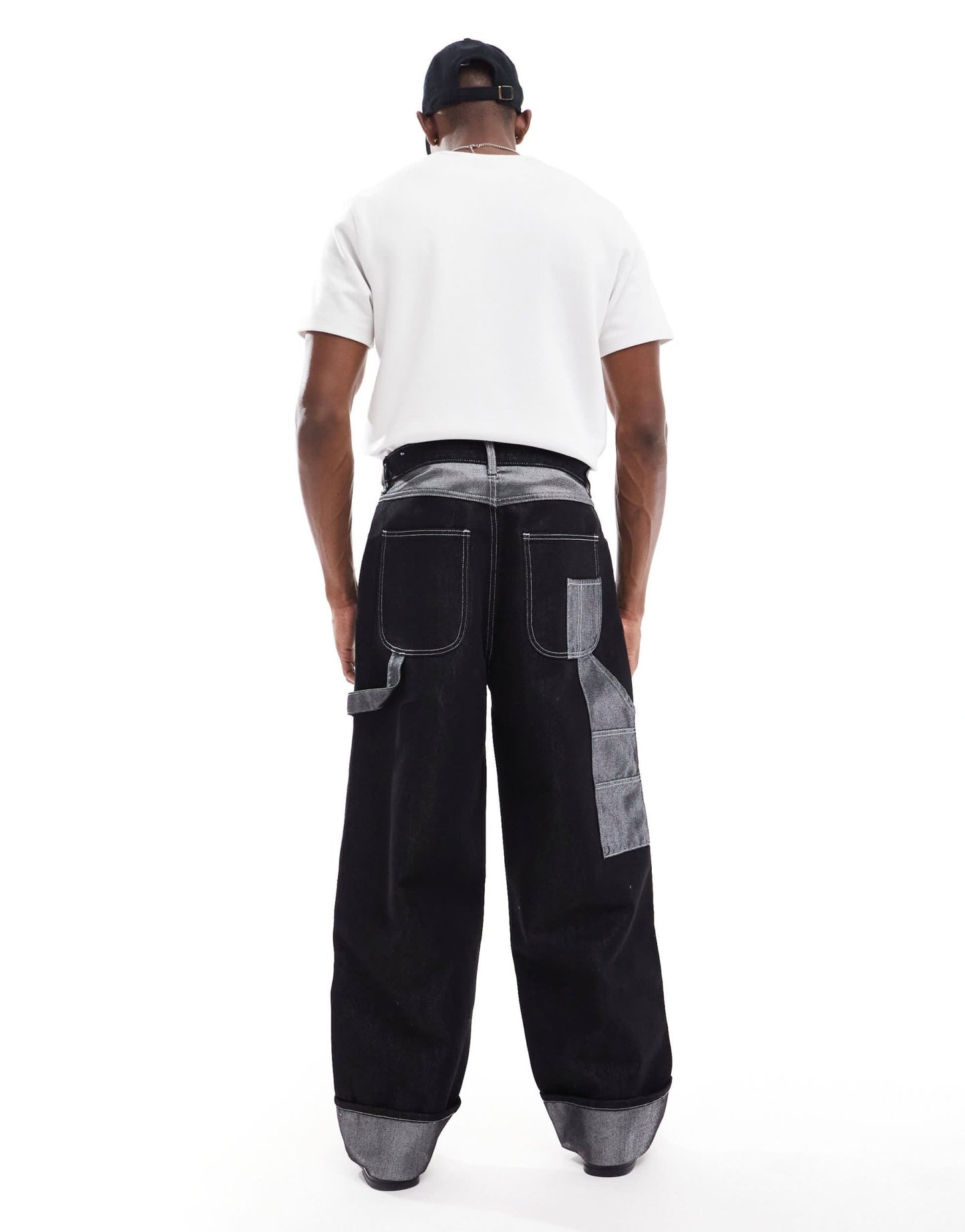 Bershka baggy carpenter co-ord jean with fold over hem in black - ASOS Sample Sale