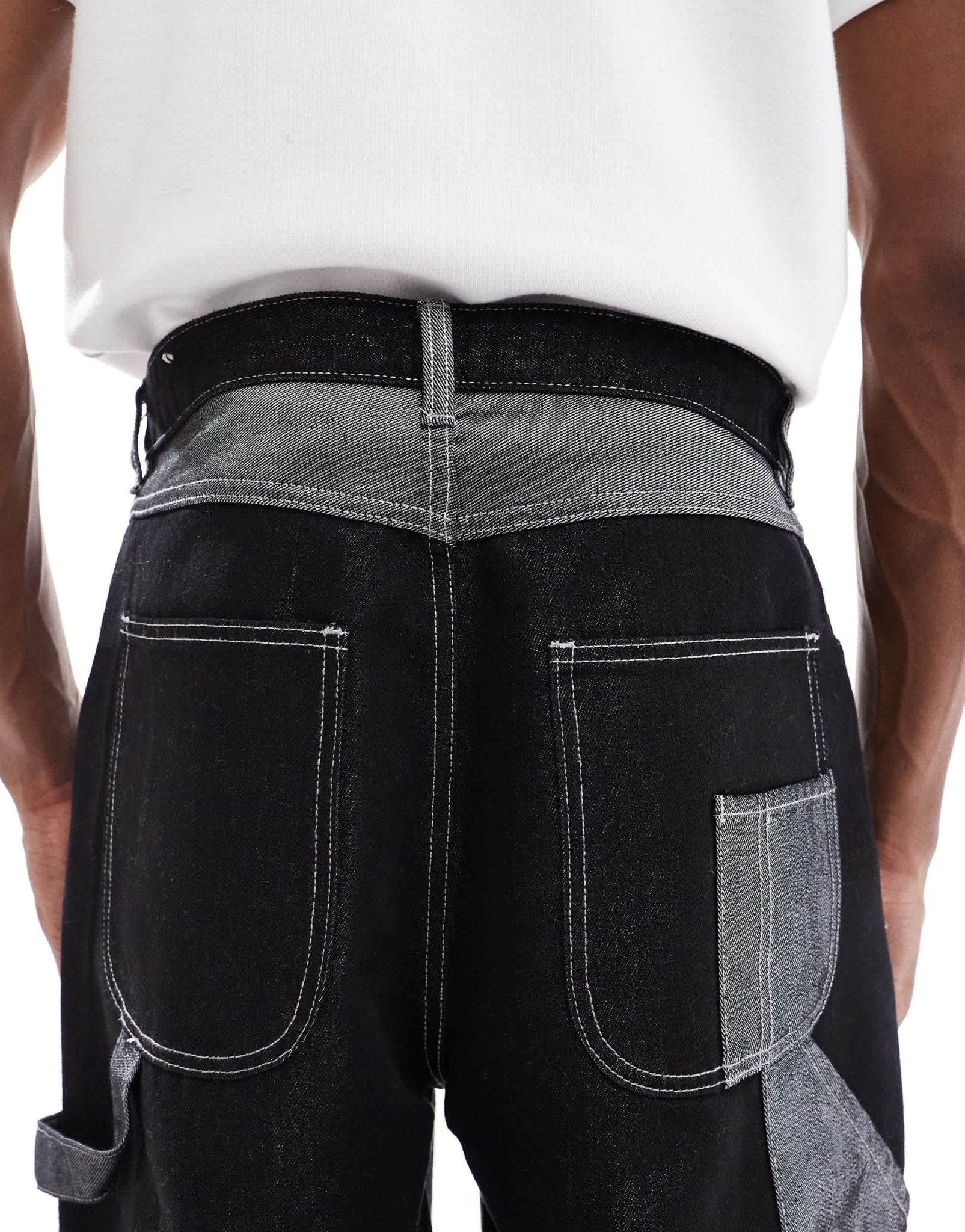 Bershka baggy carpenter co-ord jean with fold over hem in black - ASOS Sample Sale