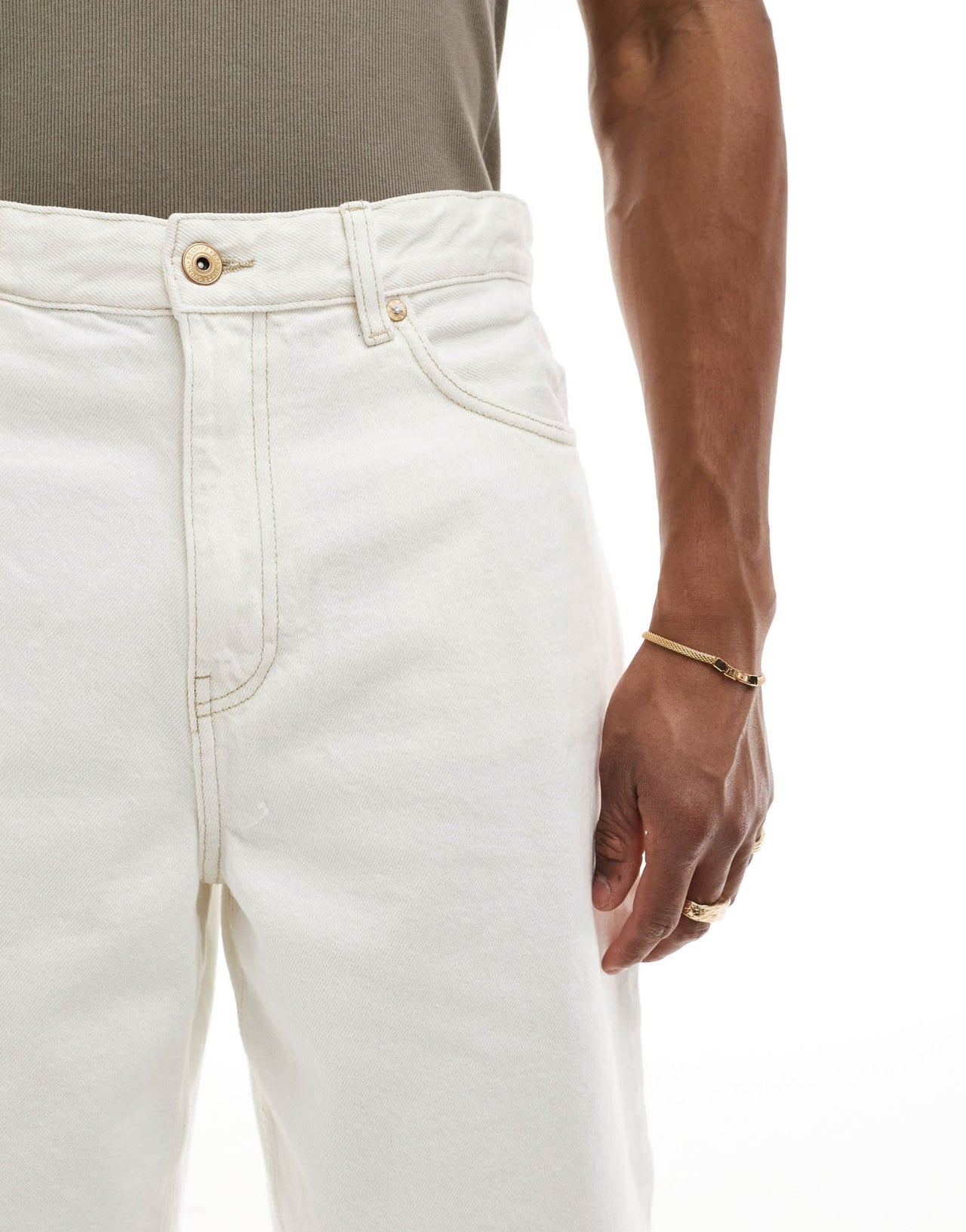 Bershka baggy denim short in ecru - ASOS Sample Sale