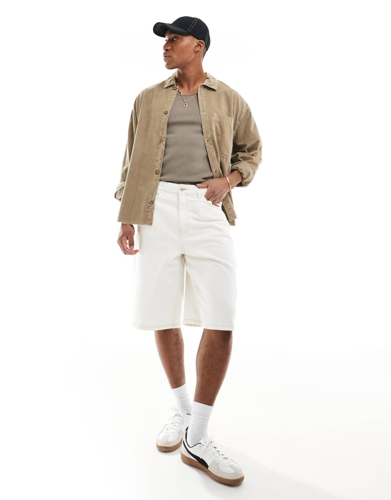 Bershka baggy denim short in ecru - ASOS Sample Sale